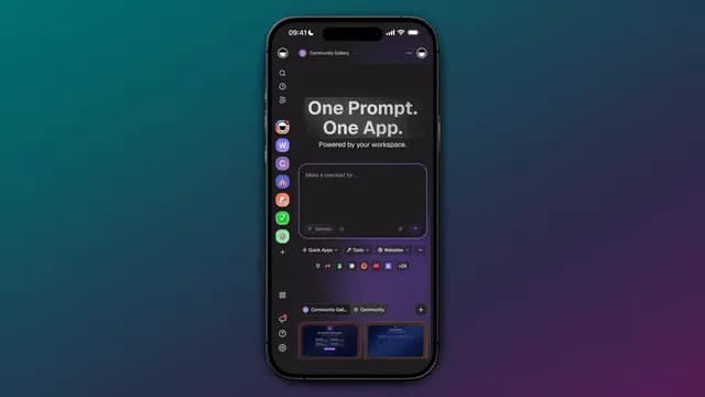 One prompt becoming one live app on a phone, powered by a Taskade workspace that remembers what you make, reasons through every step, and runs while you sleep