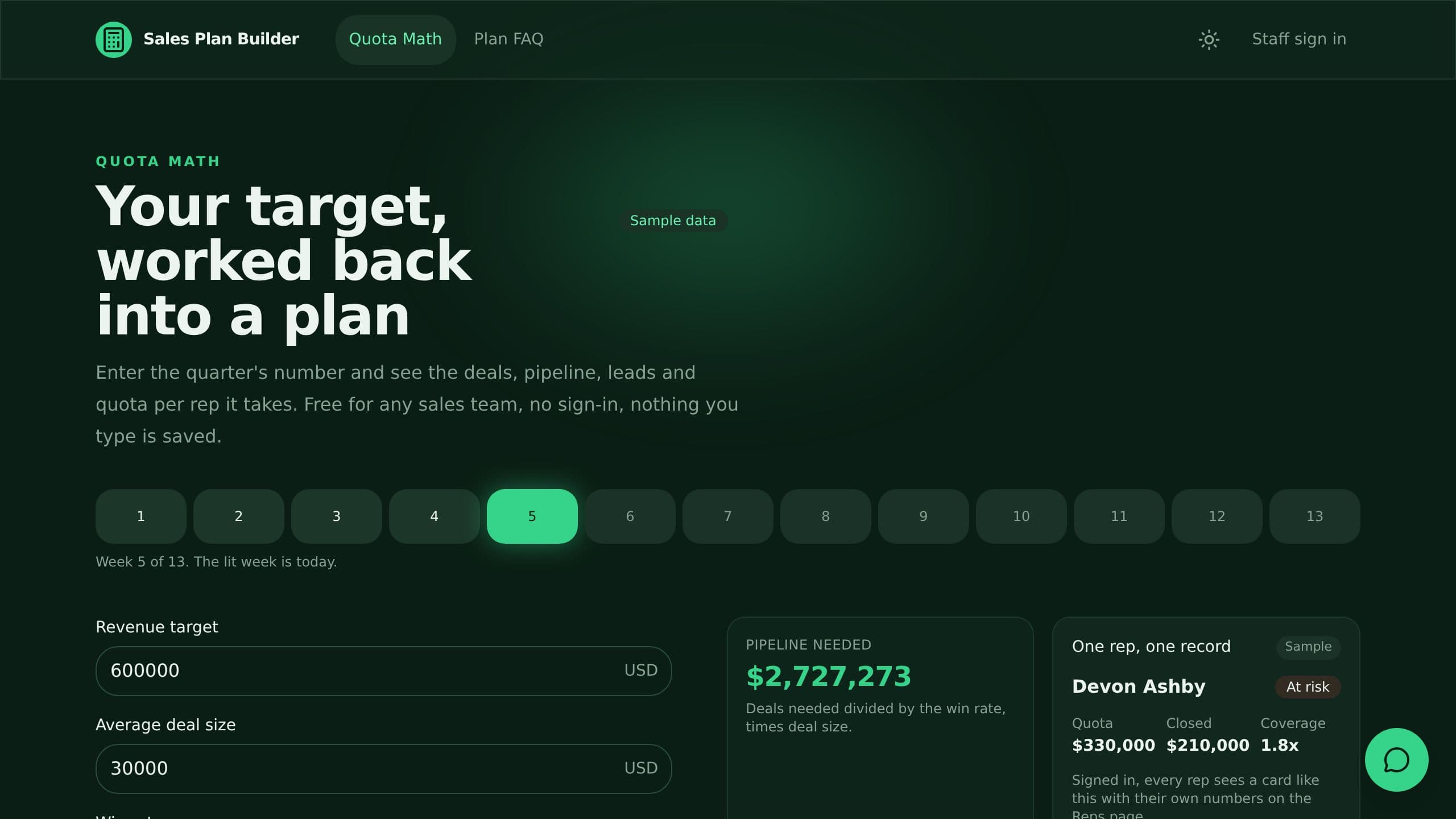 Sales Plan Builder preview