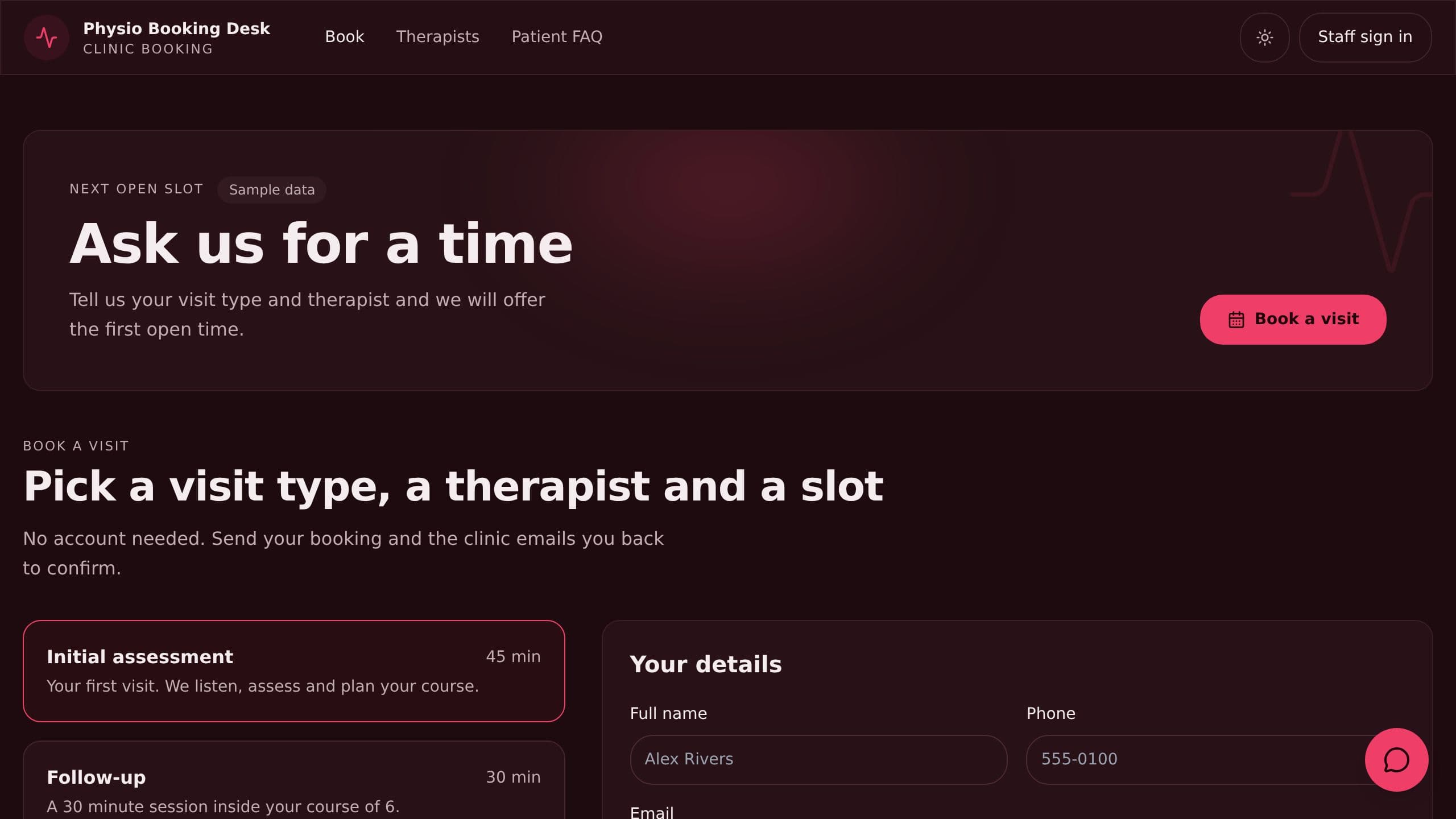 Physio Booking Desk preview