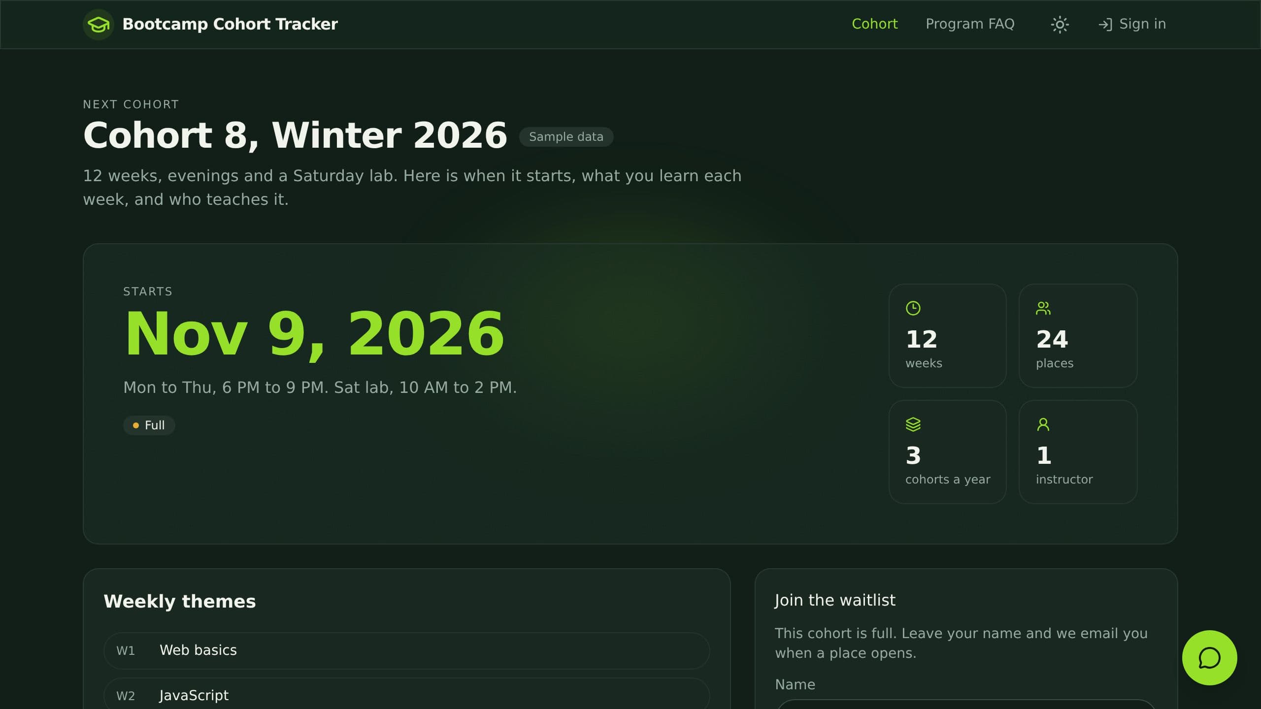 Bootcamp Cohort Tracker preview