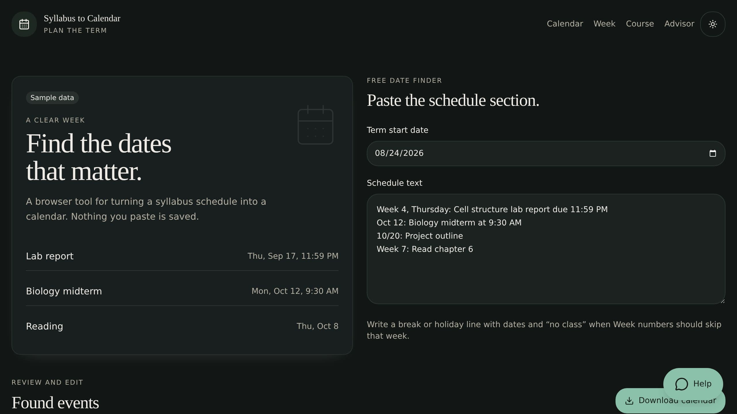 Syllabus to Calendar preview