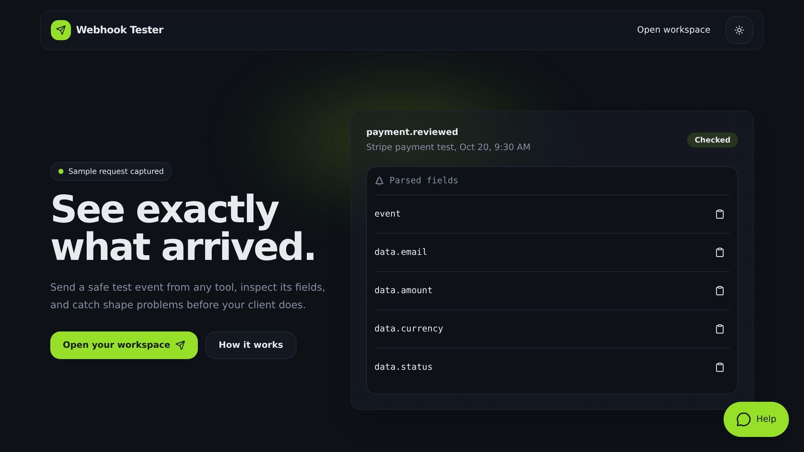 Webhook Tester preview