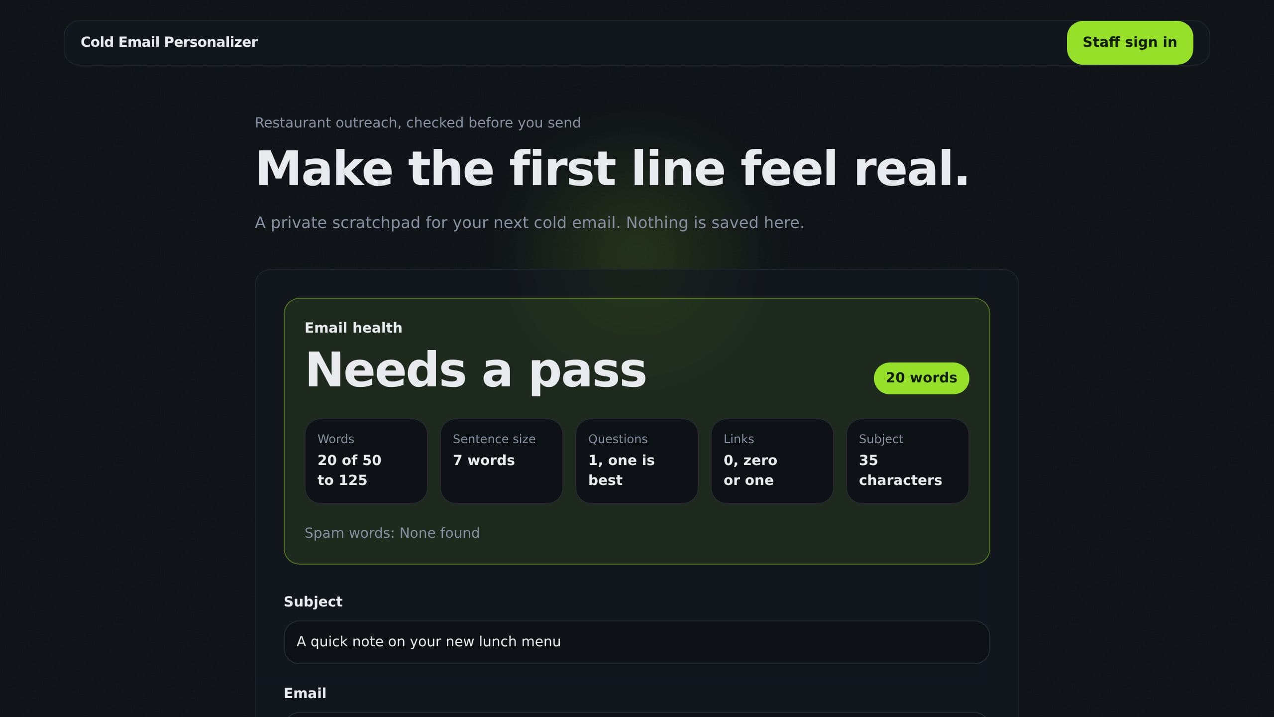 Cold Email Personalizer preview