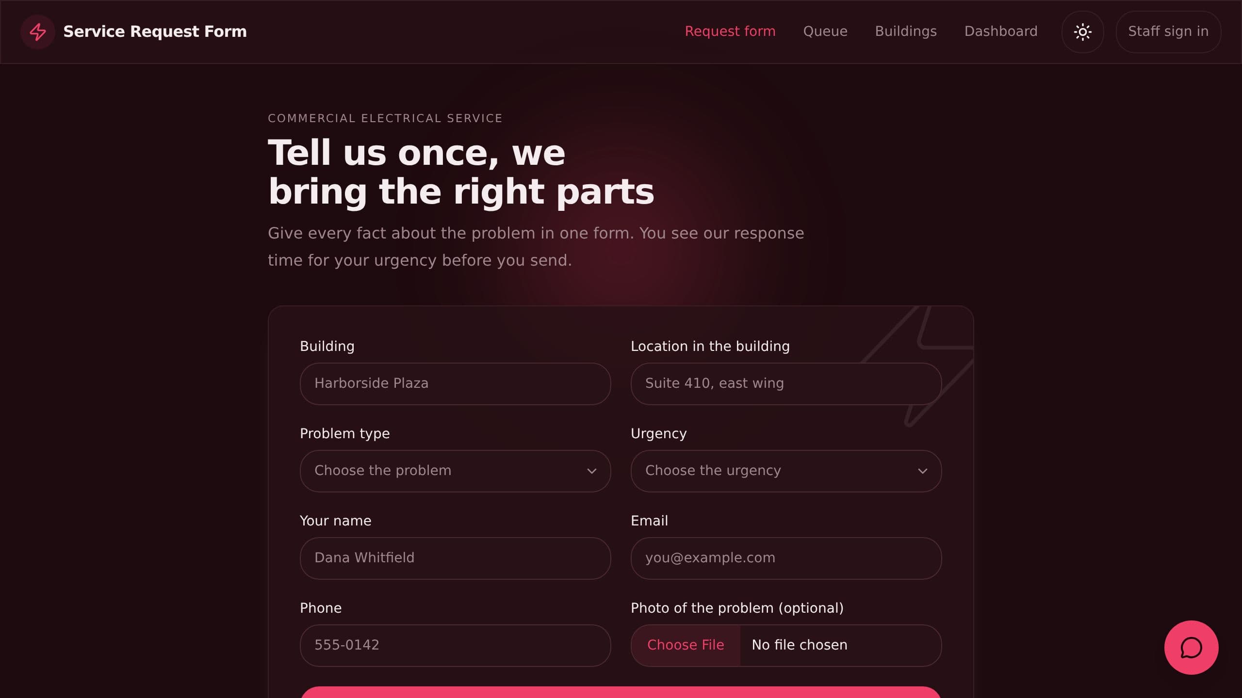 Service Request Form preview