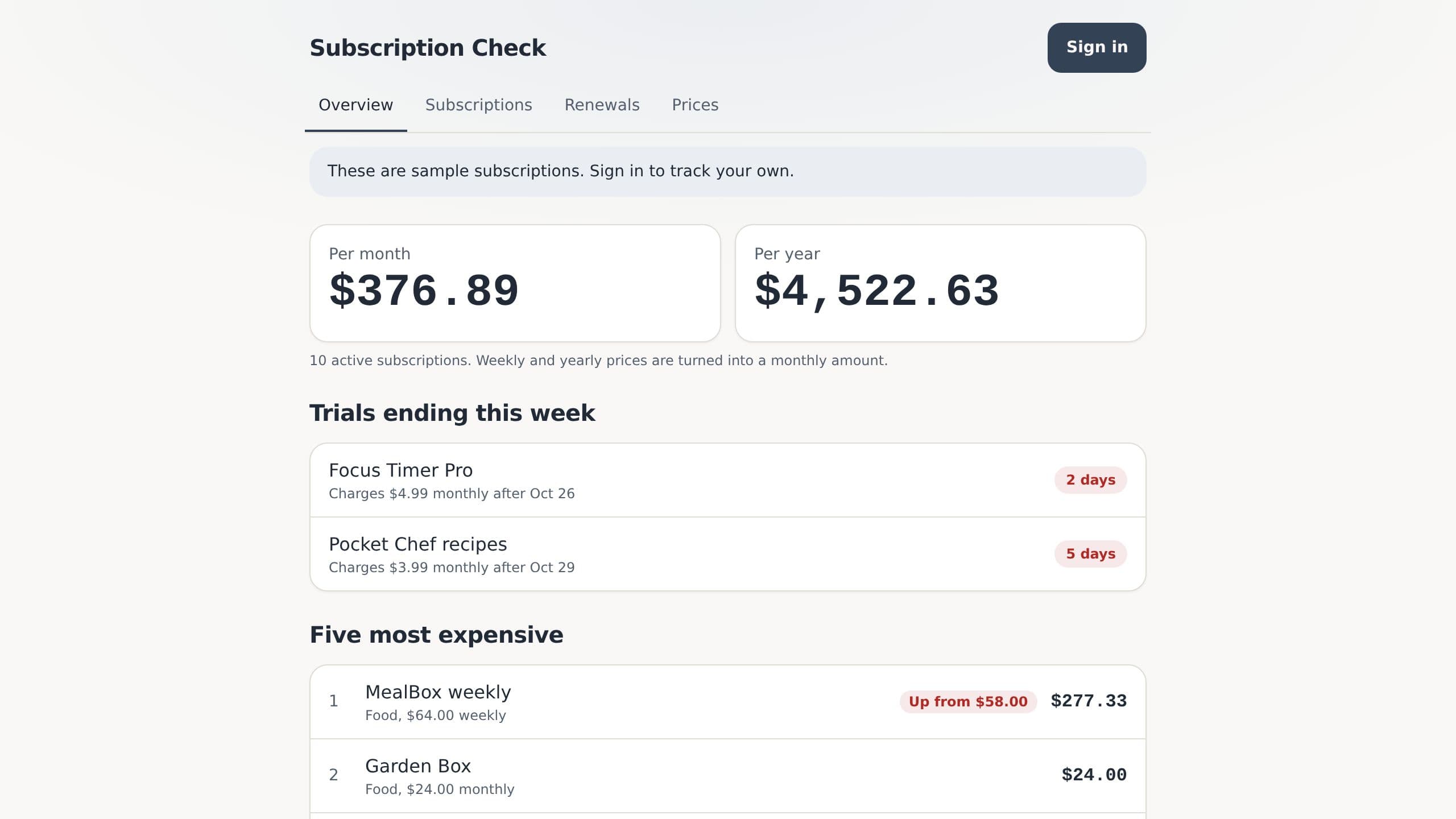 Subscription Tracker preview