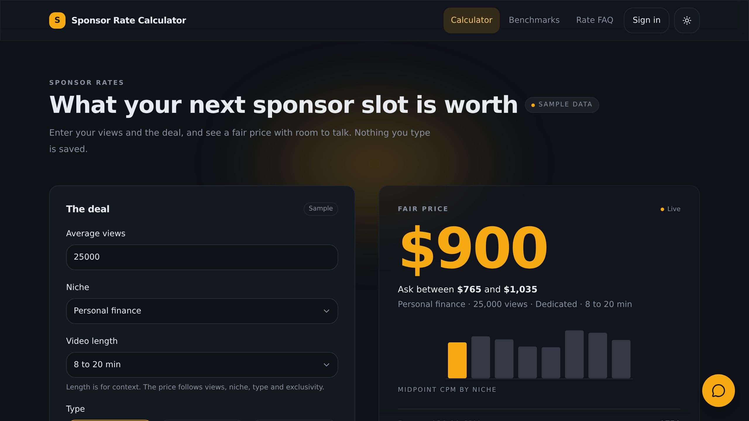 Sponsor Rate Calculator preview