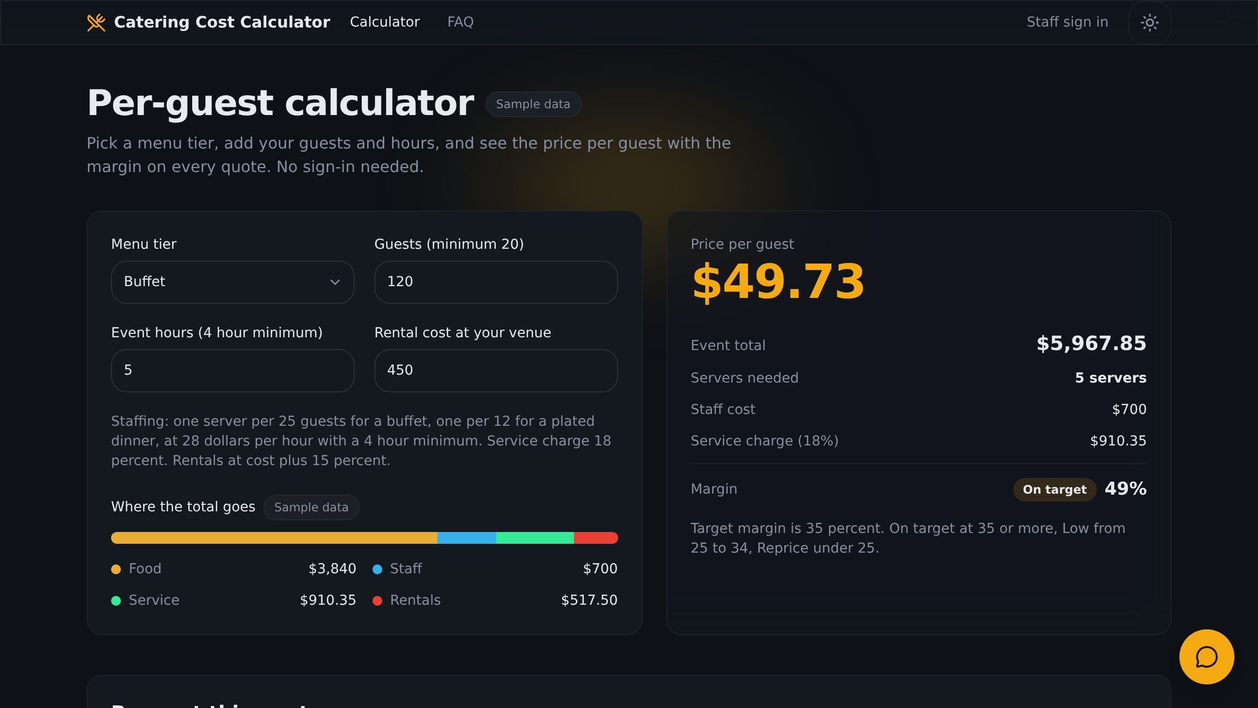 Catering Cost Calculator preview