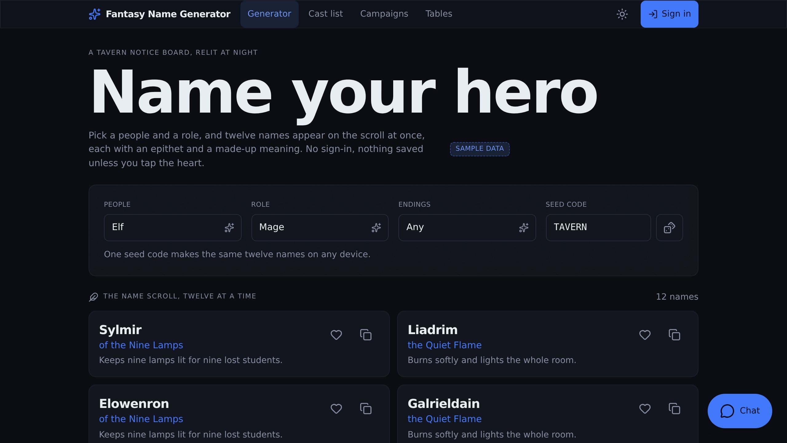 Fantasy Name Generator preview