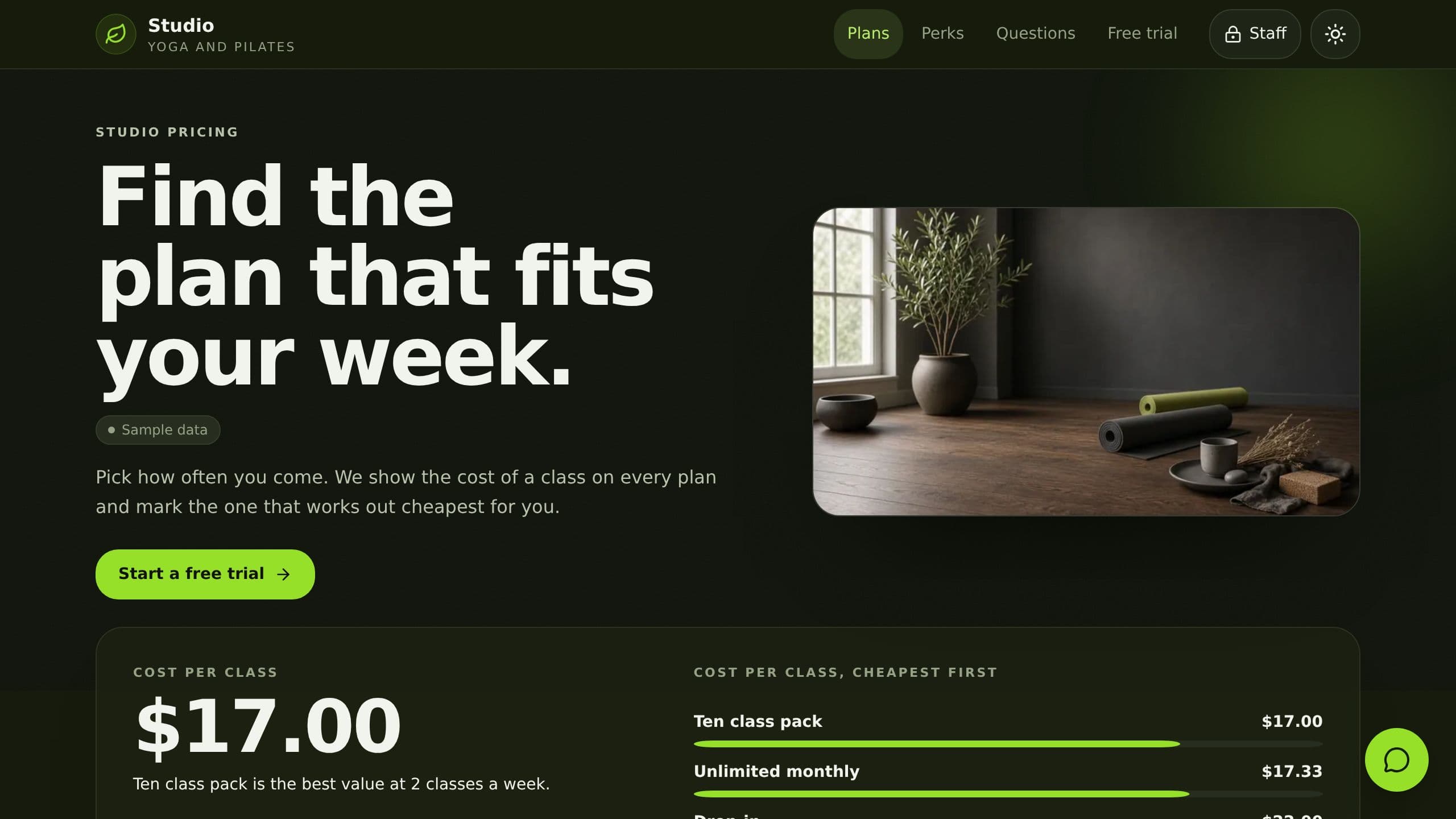 Studio Pricing Page preview