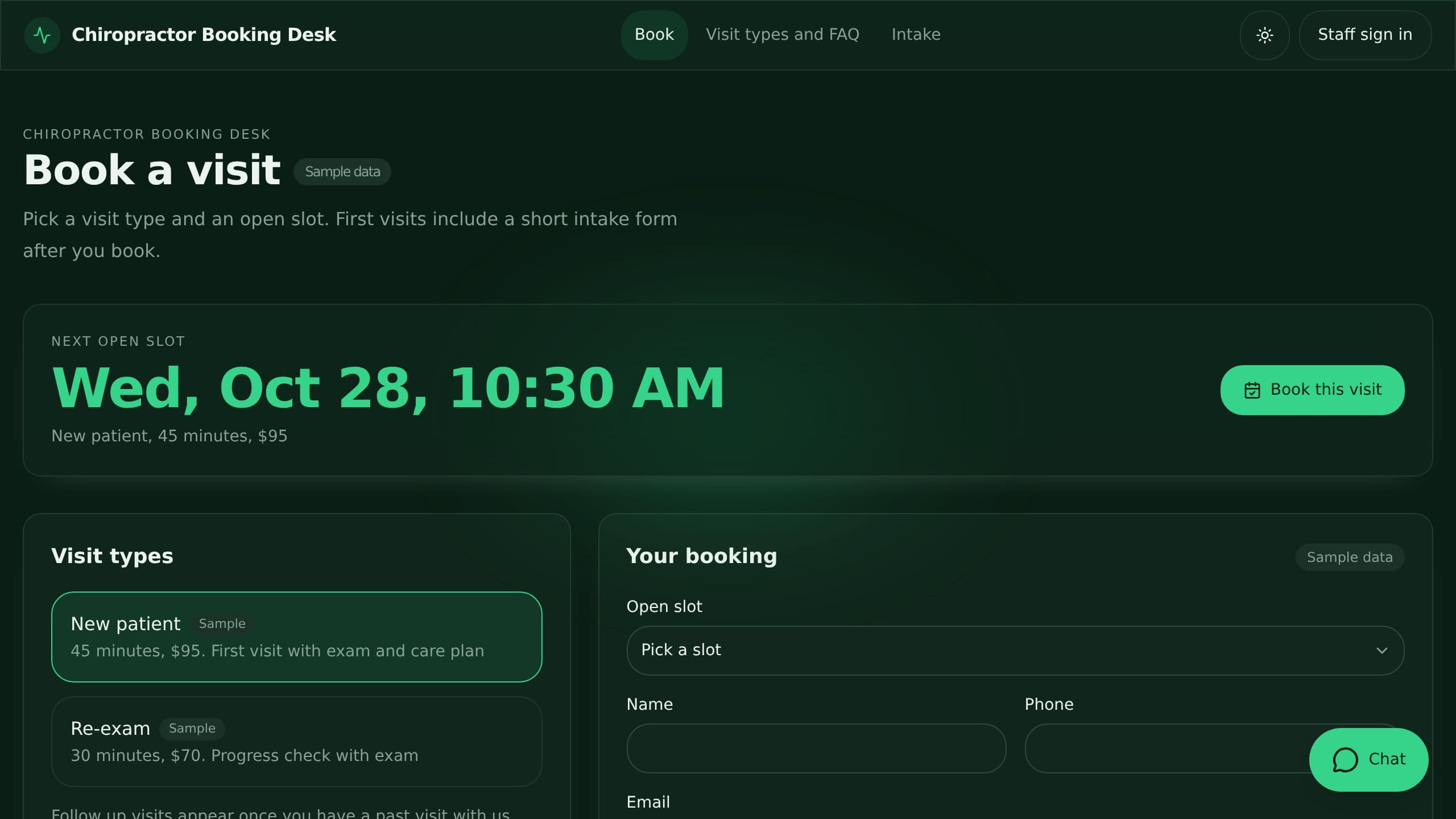 Chiropractor Booking Desk preview