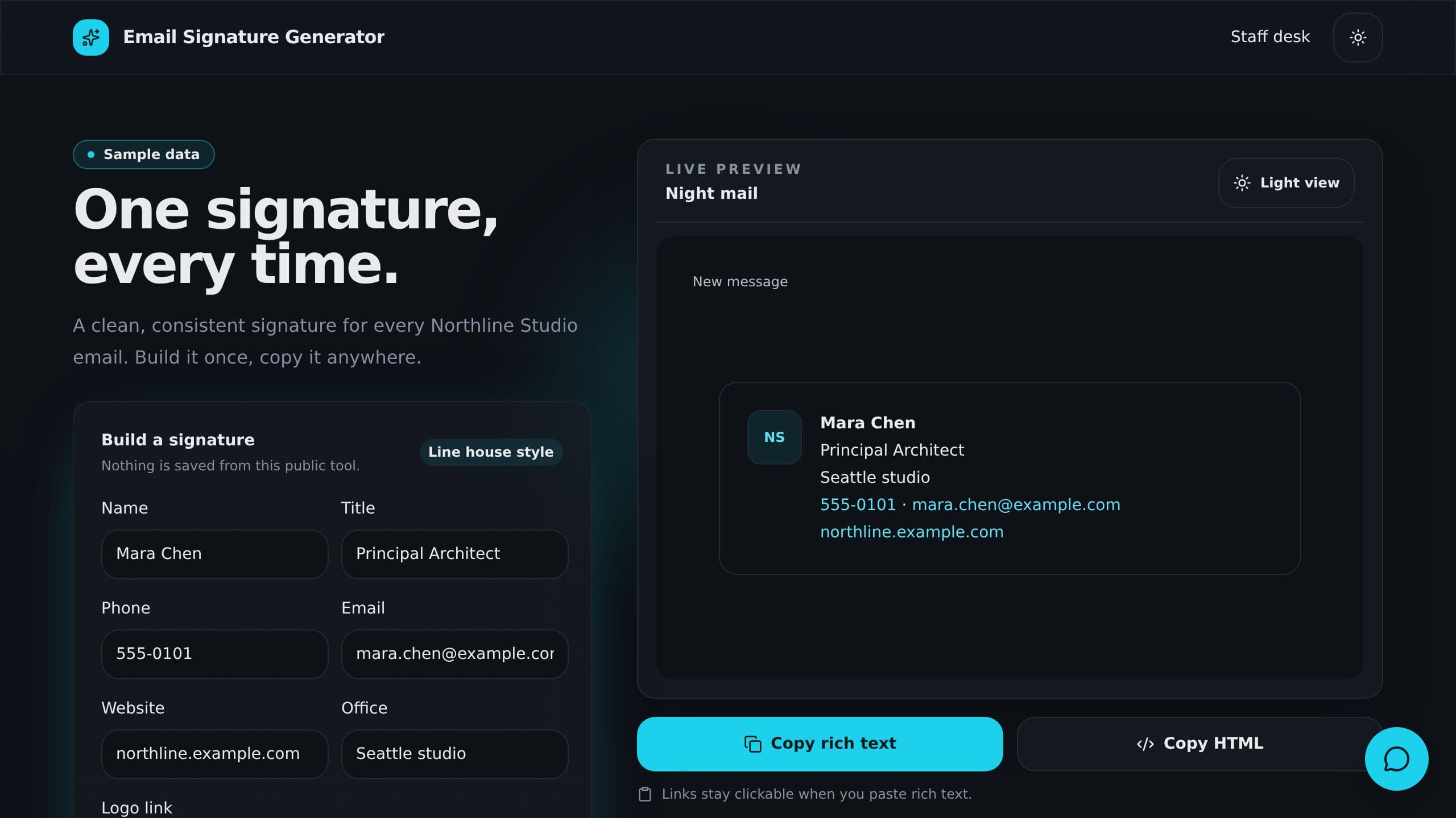 Email Signature Generator preview
