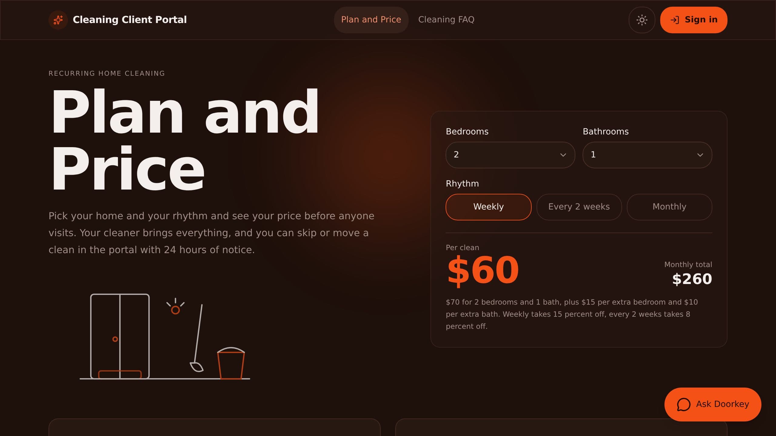 Cleaning Client Portal preview