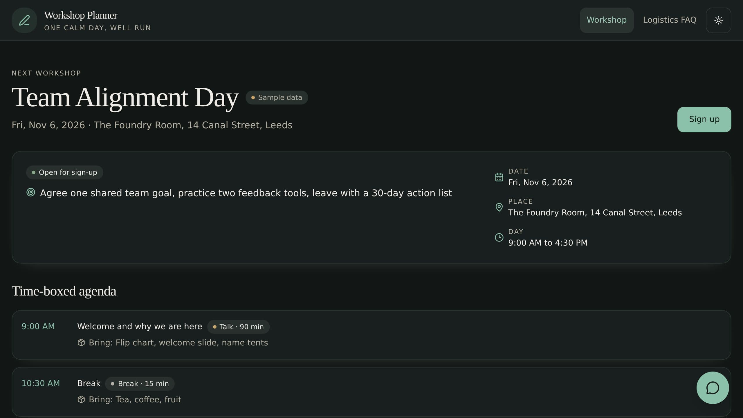 Workshop Planner preview