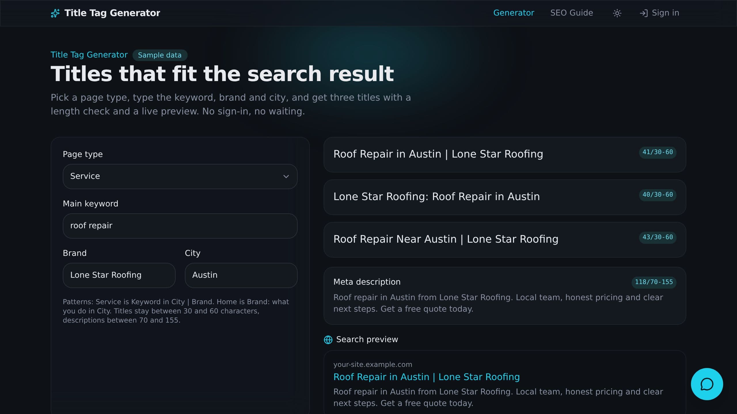 Title Tag Generator preview