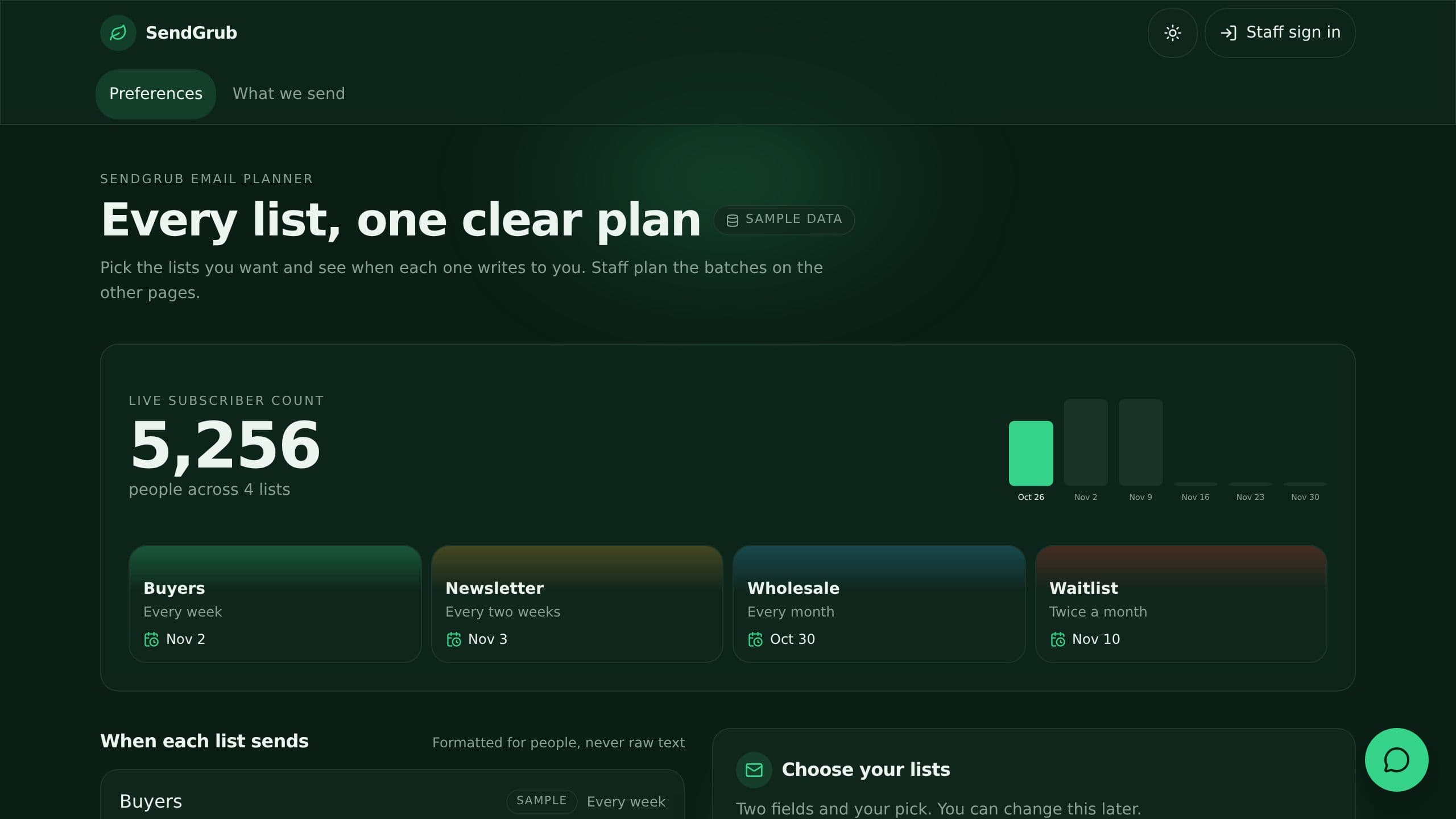 SendGrub Email Planner preview