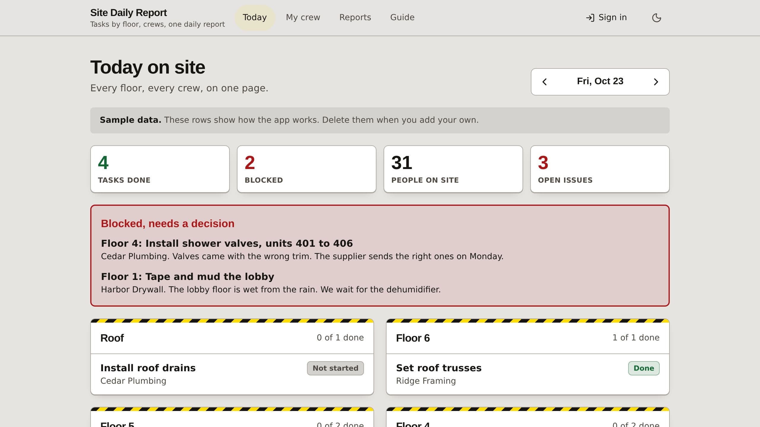 Site Daily Report preview