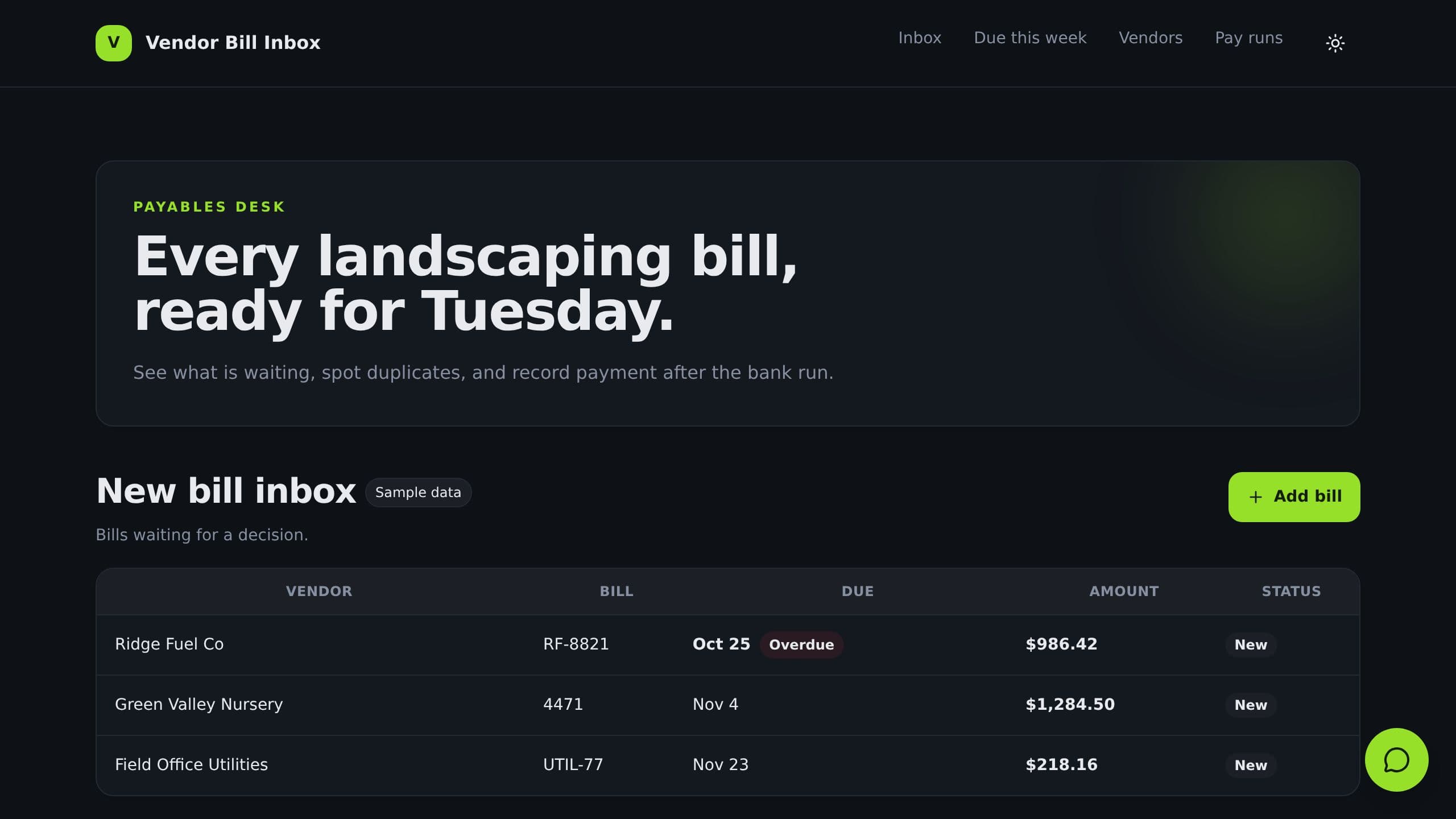 Vendor Bill Inbox preview