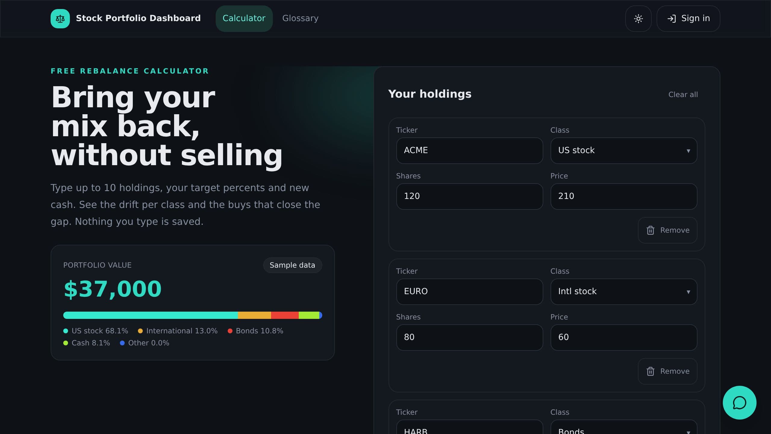 Stock Portfolio Dashboard preview