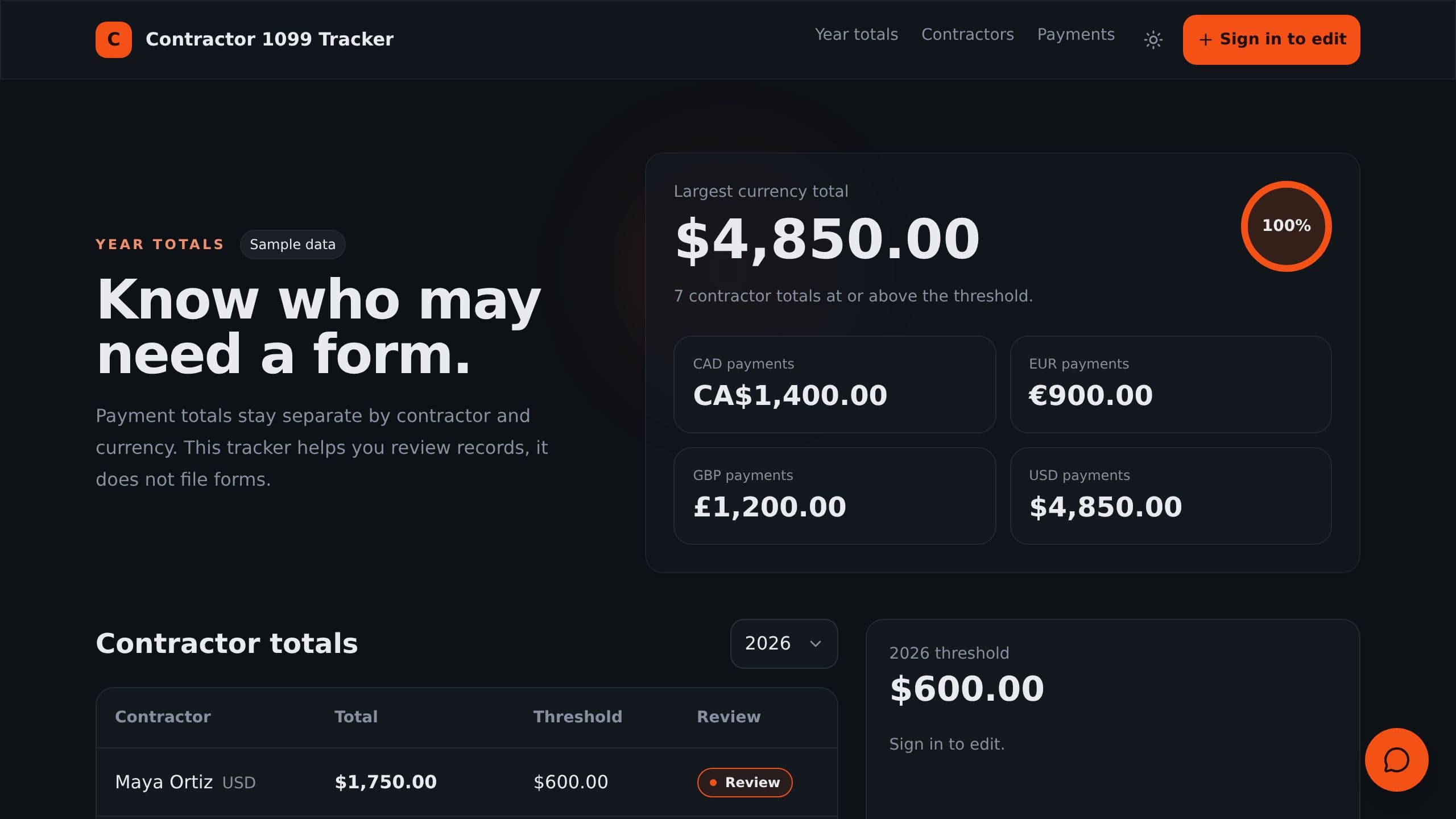 Contractor 1099 Tracker preview