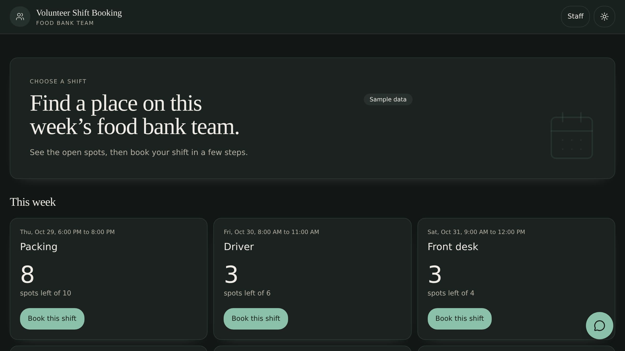 Volunteer Shift Booking preview