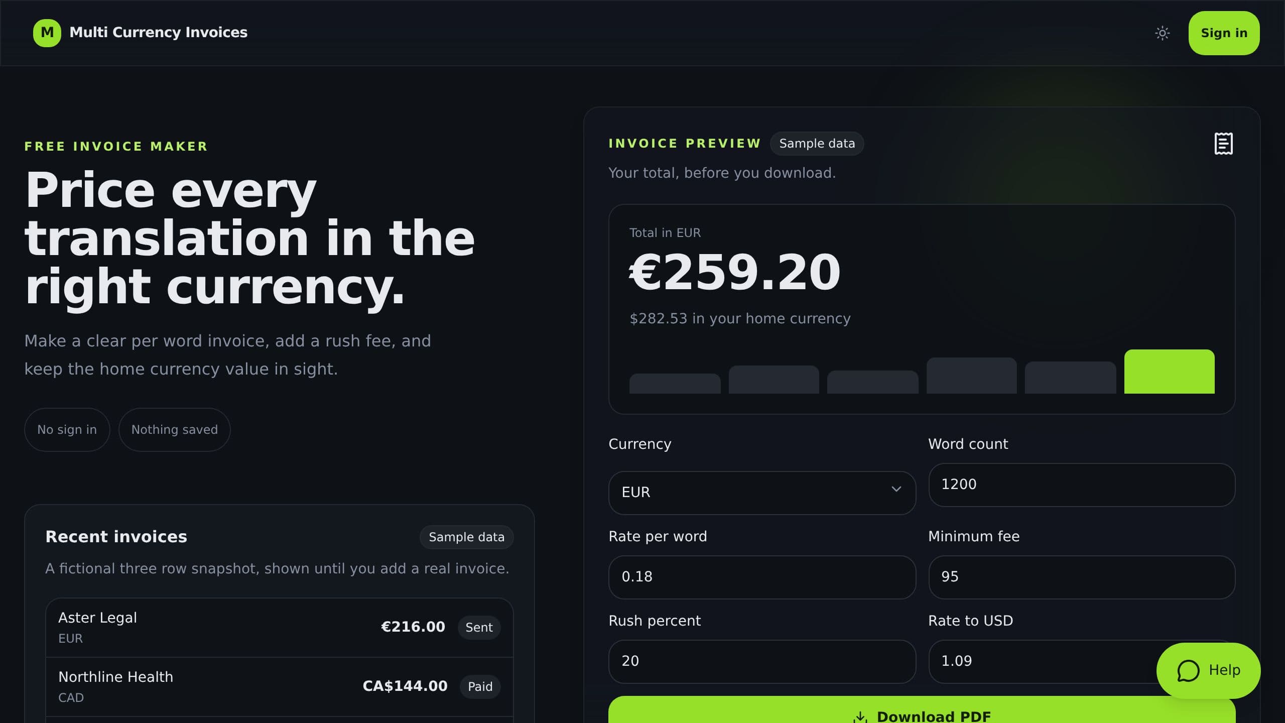 Multi Currency Invoice preview