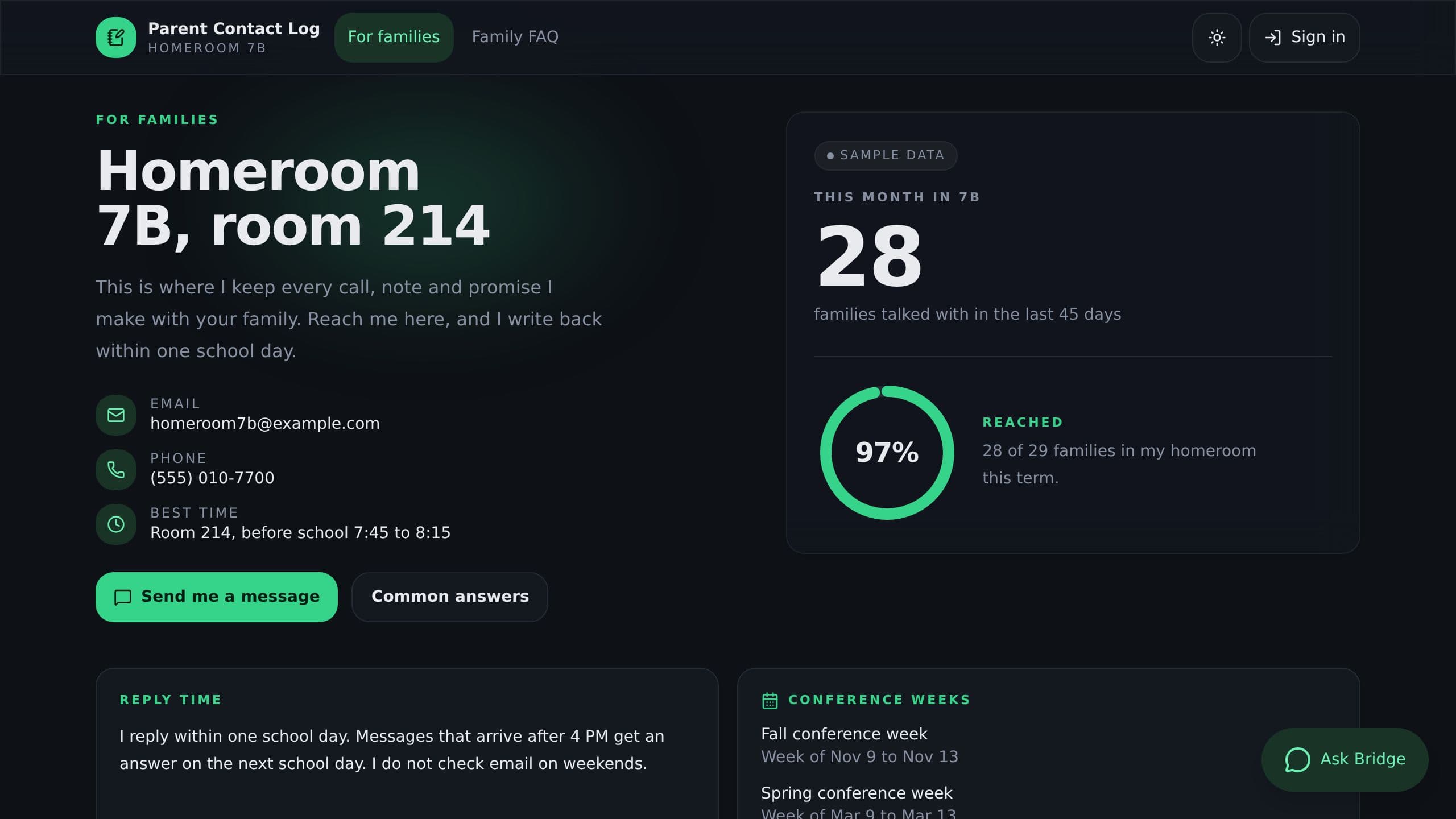 Parent Contact Log preview