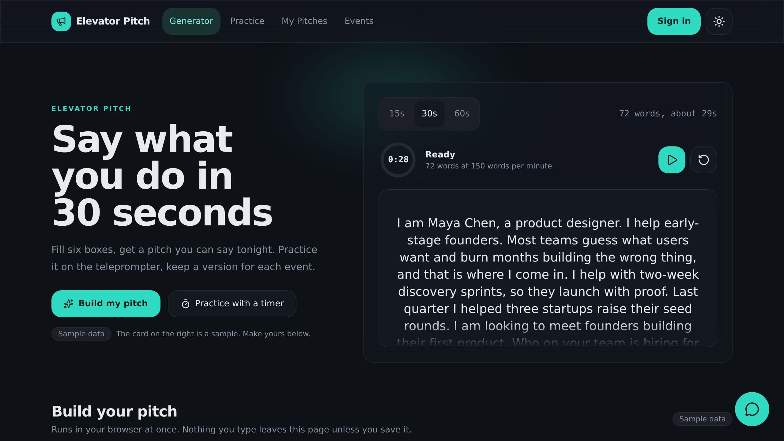 Elevator Pitch Generator preview