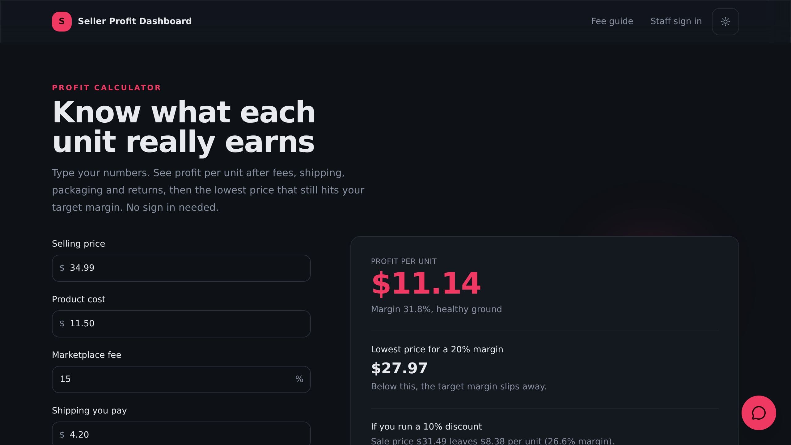 Seller Profit Dashboard preview