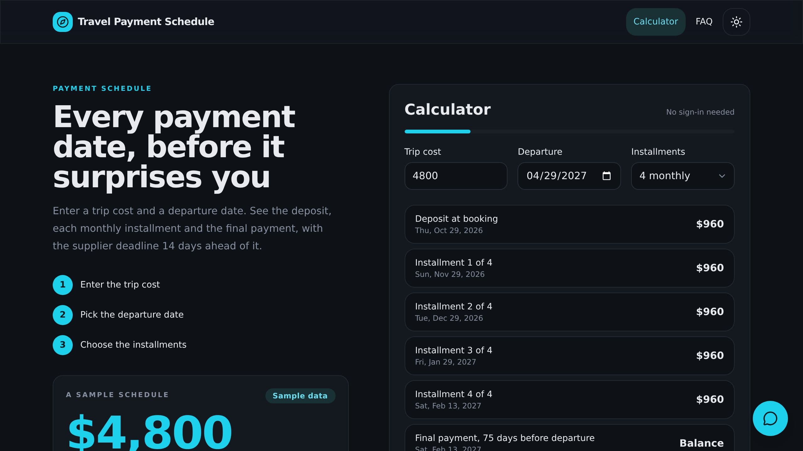 Travel Payment Schedule preview