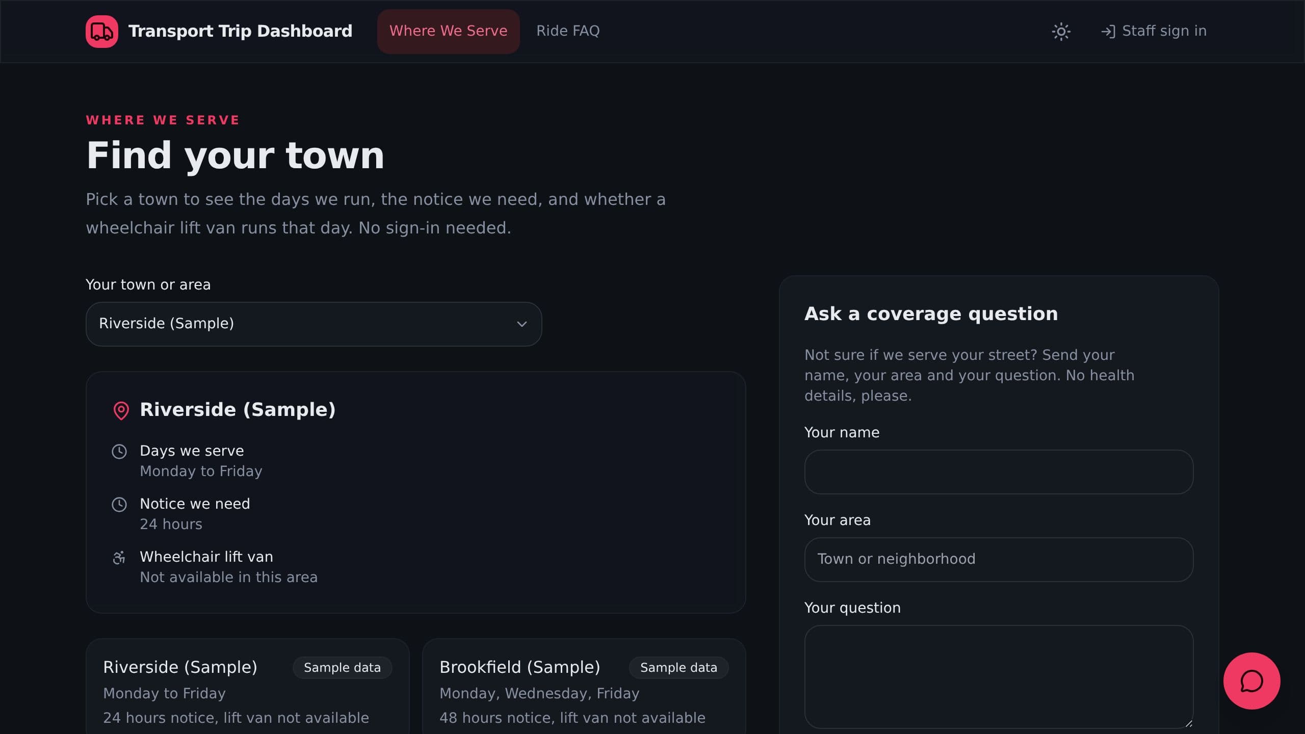 Transport Trip Dashboard preview