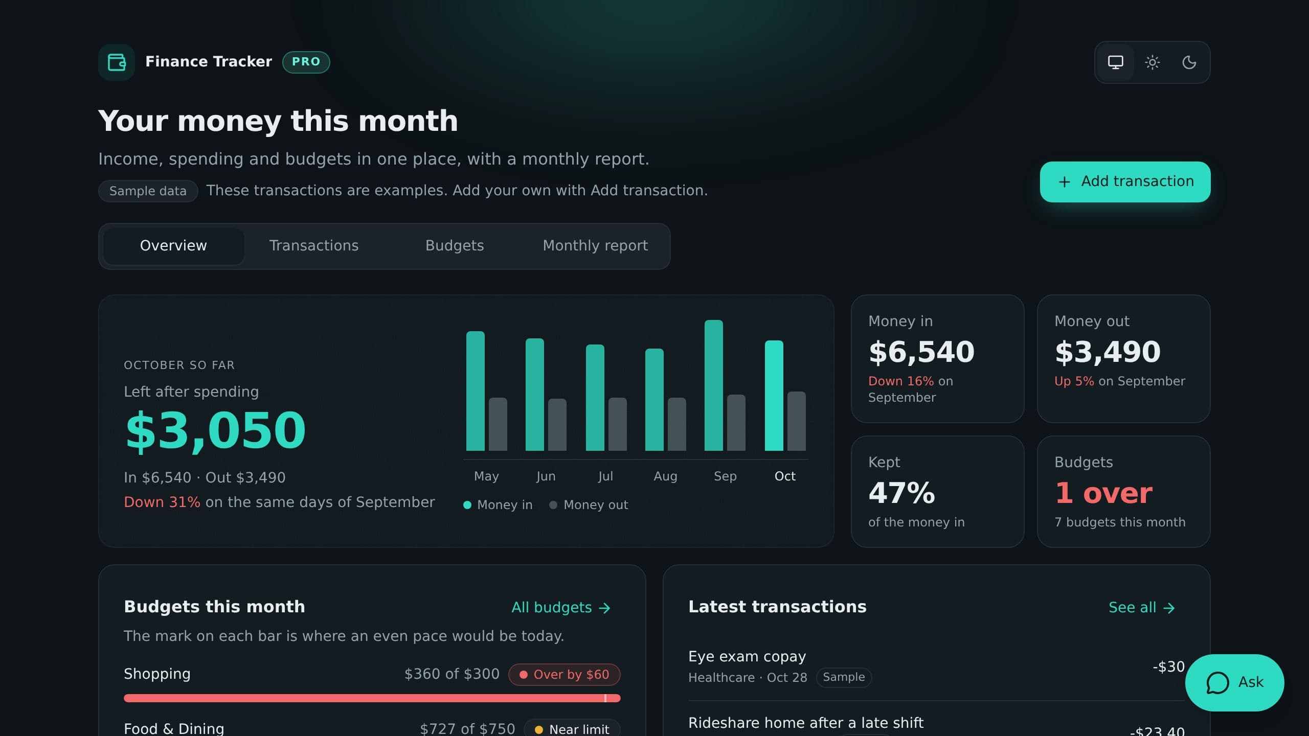 Finance Tracker Dashboard Pro preview