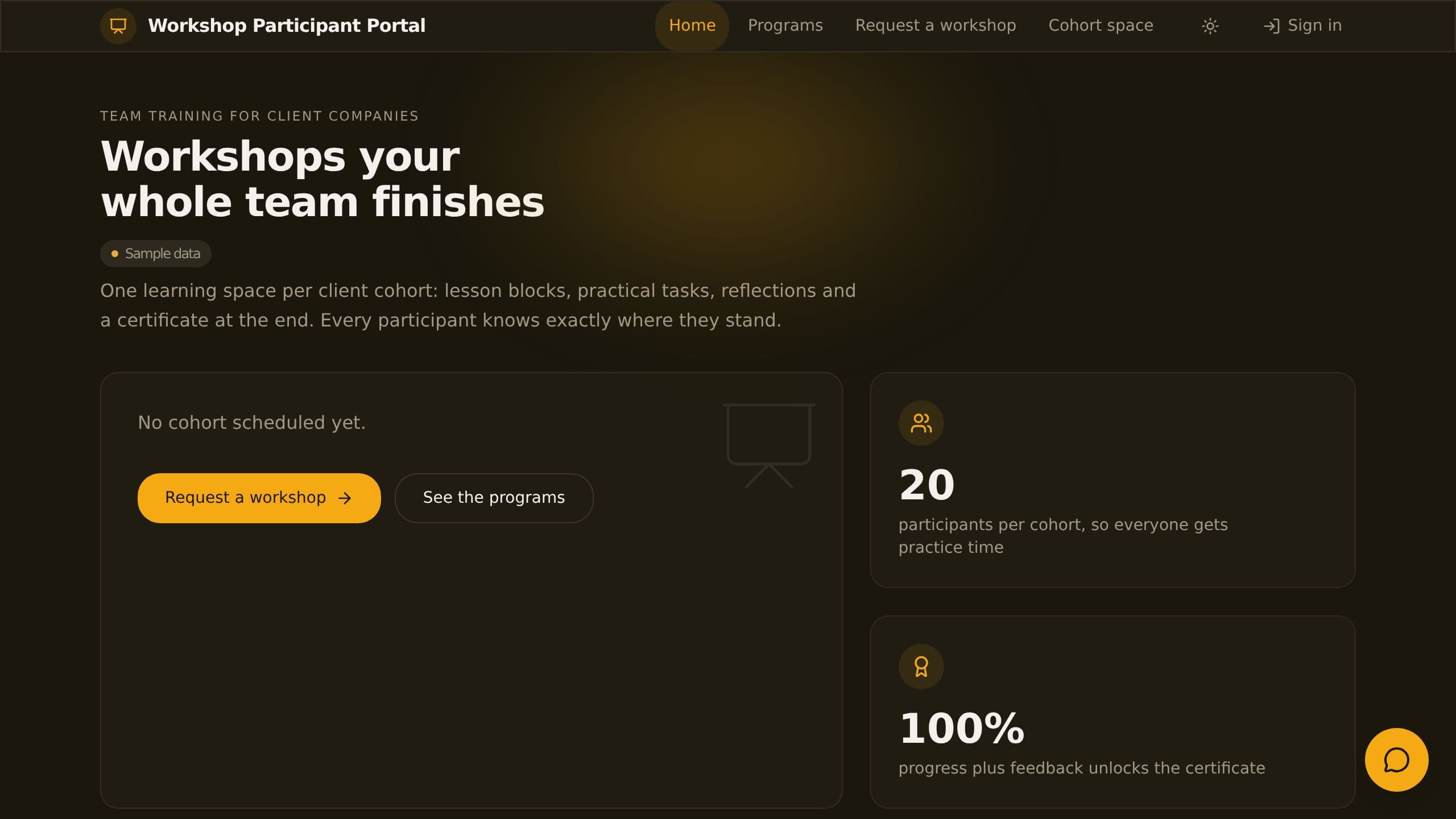 Workshop Participant Portal preview