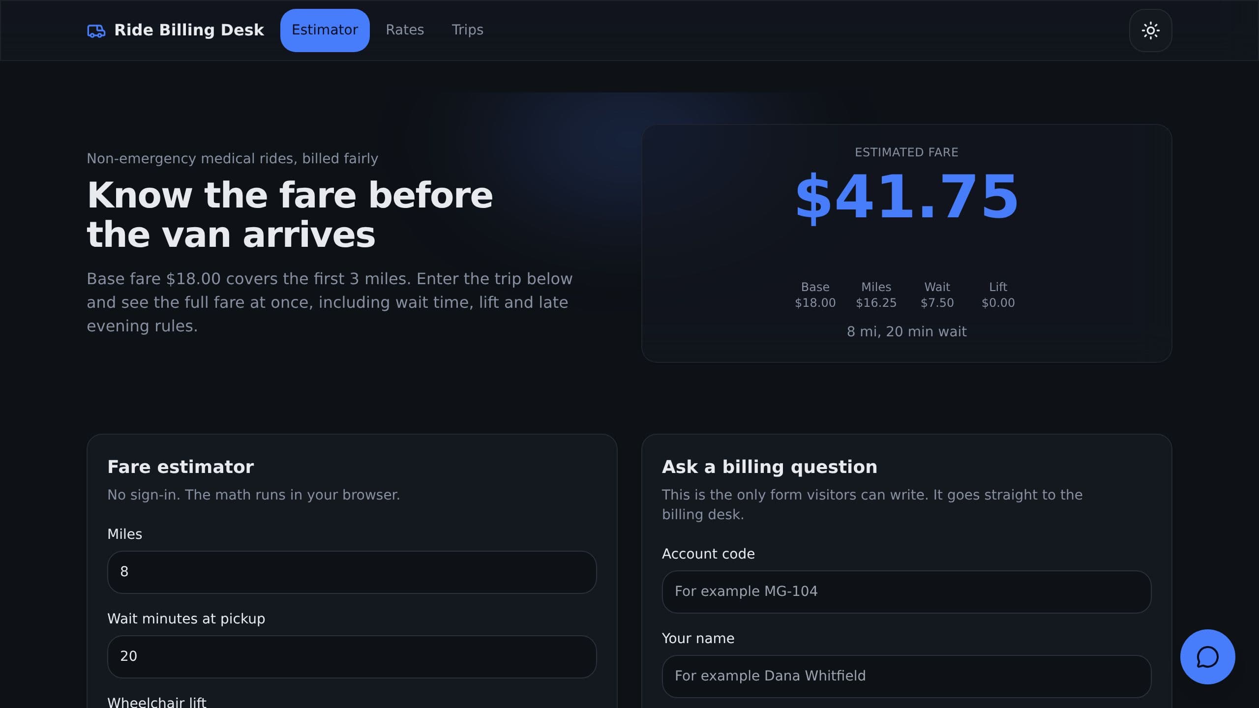 Ride Billing Desk preview