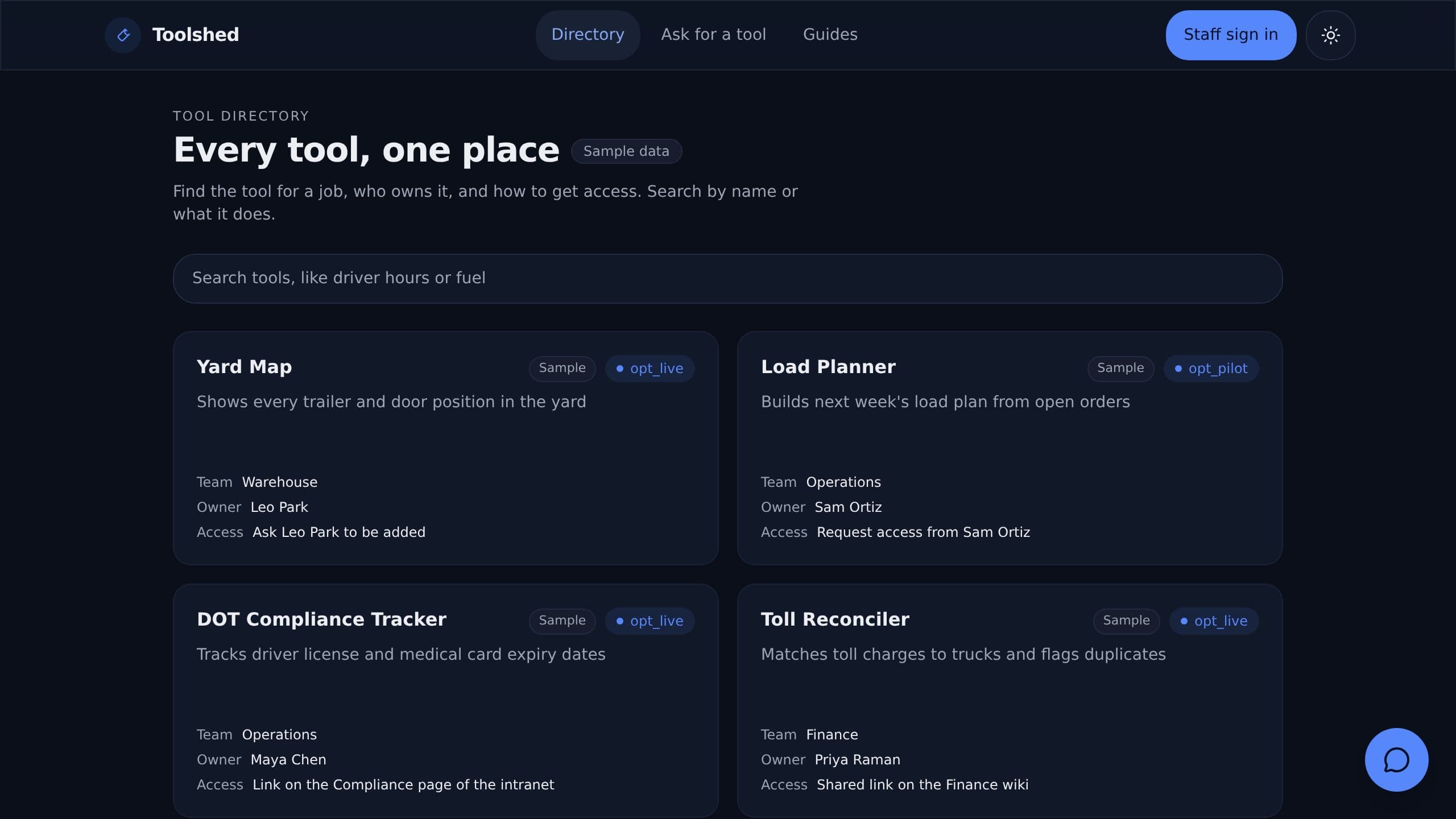 Internal Tools Portal preview