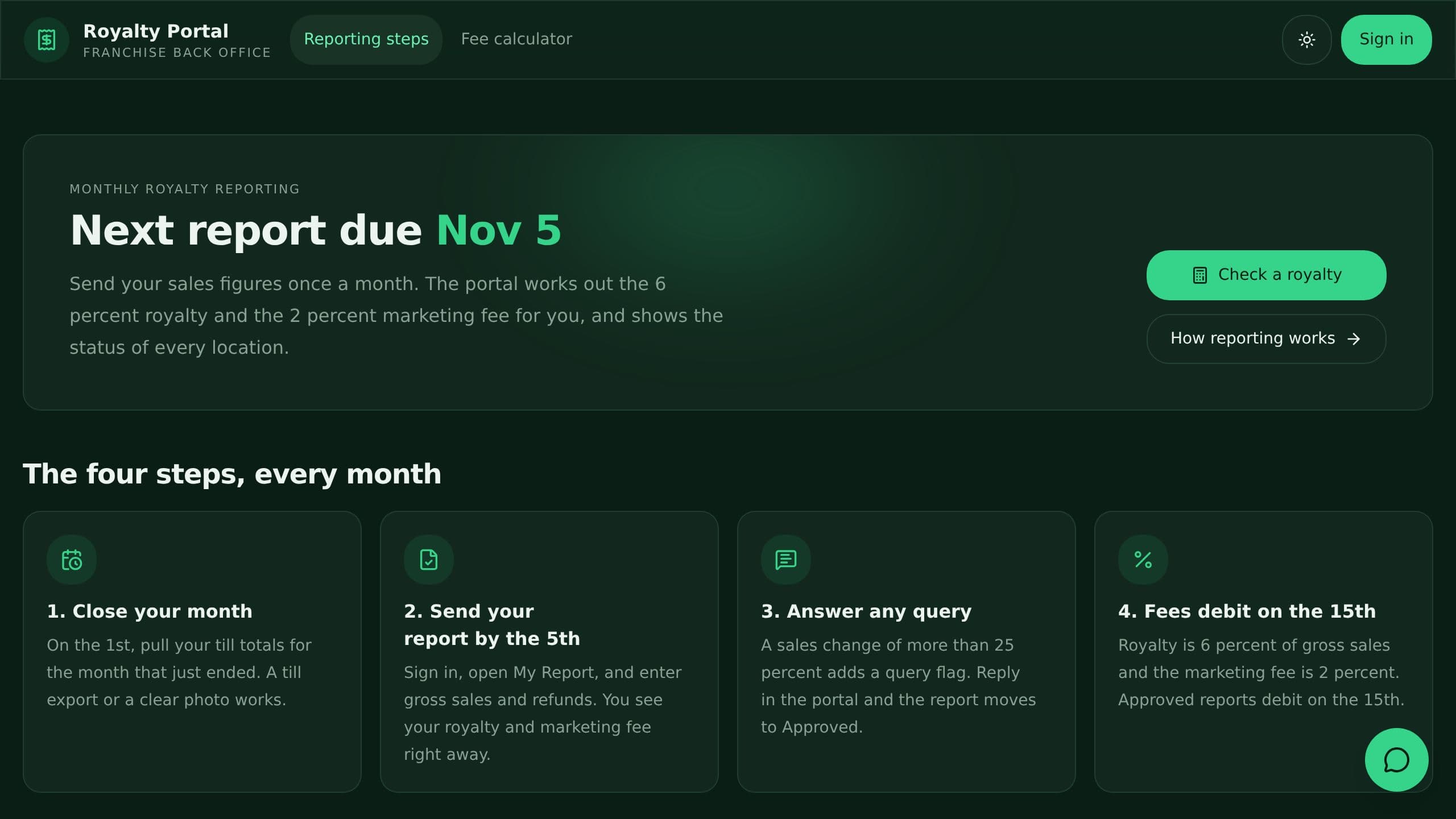 Franchisee Royalty Portal preview