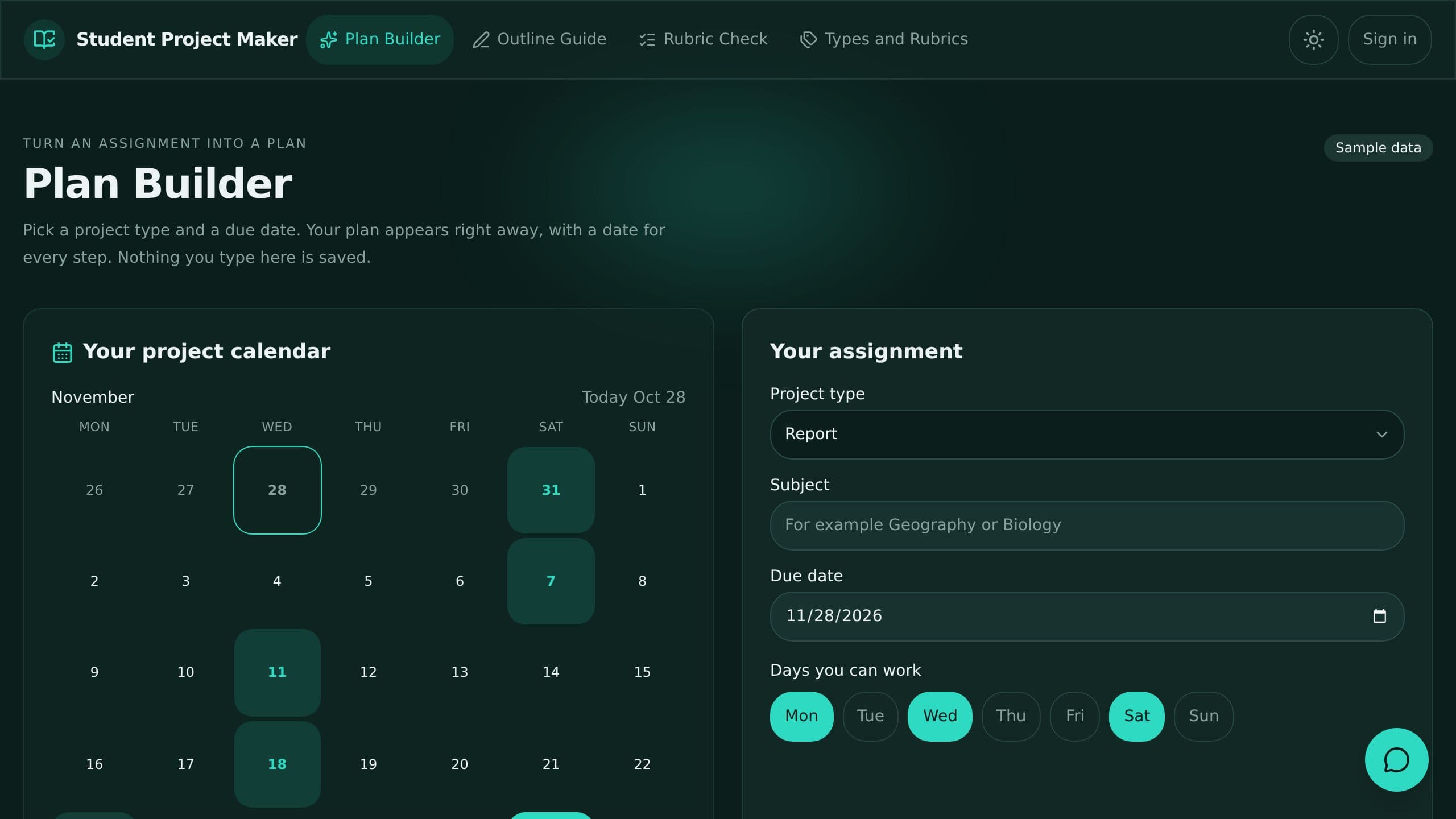 Student Project Maker preview