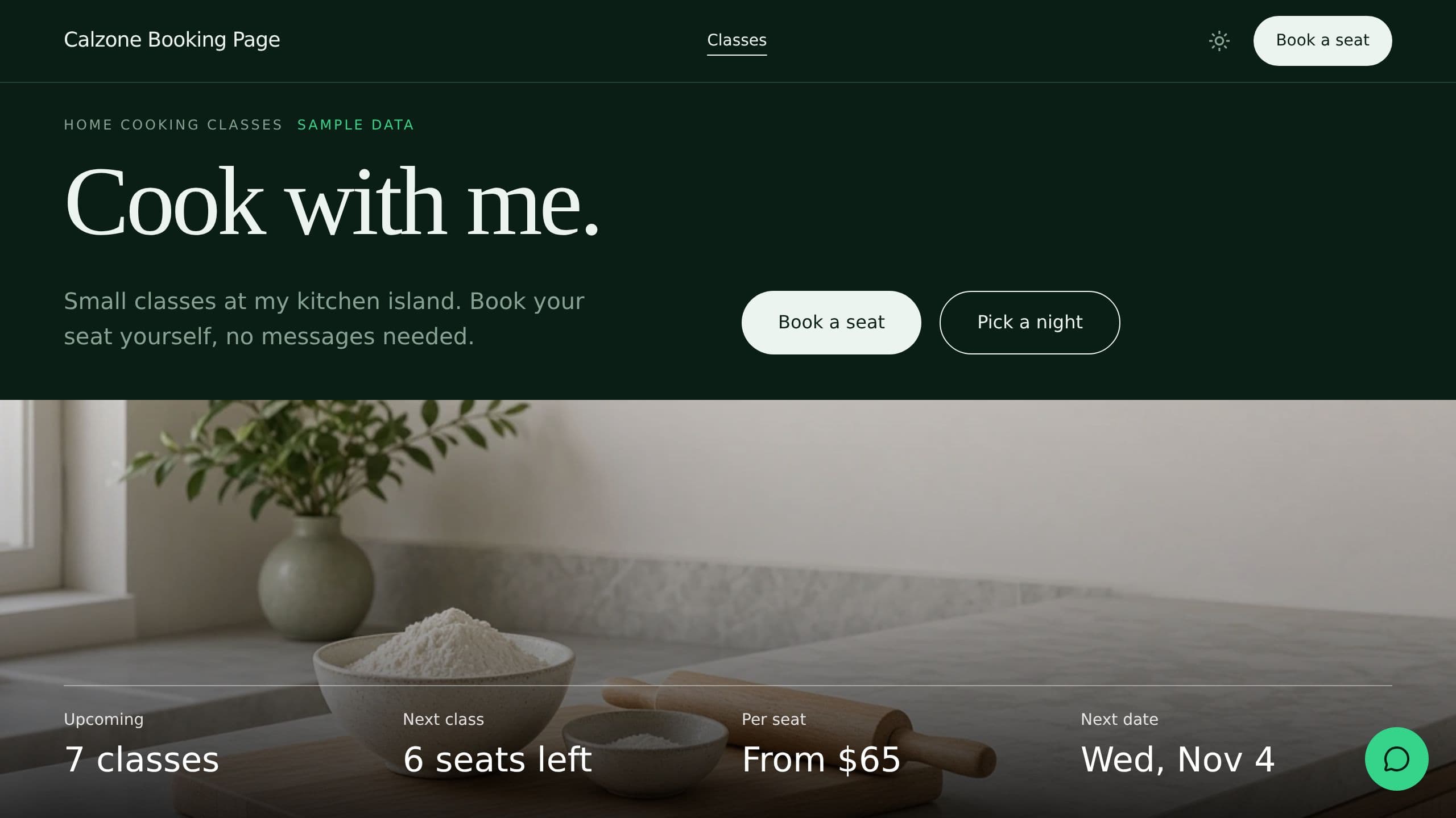 Calzone Booking Page preview