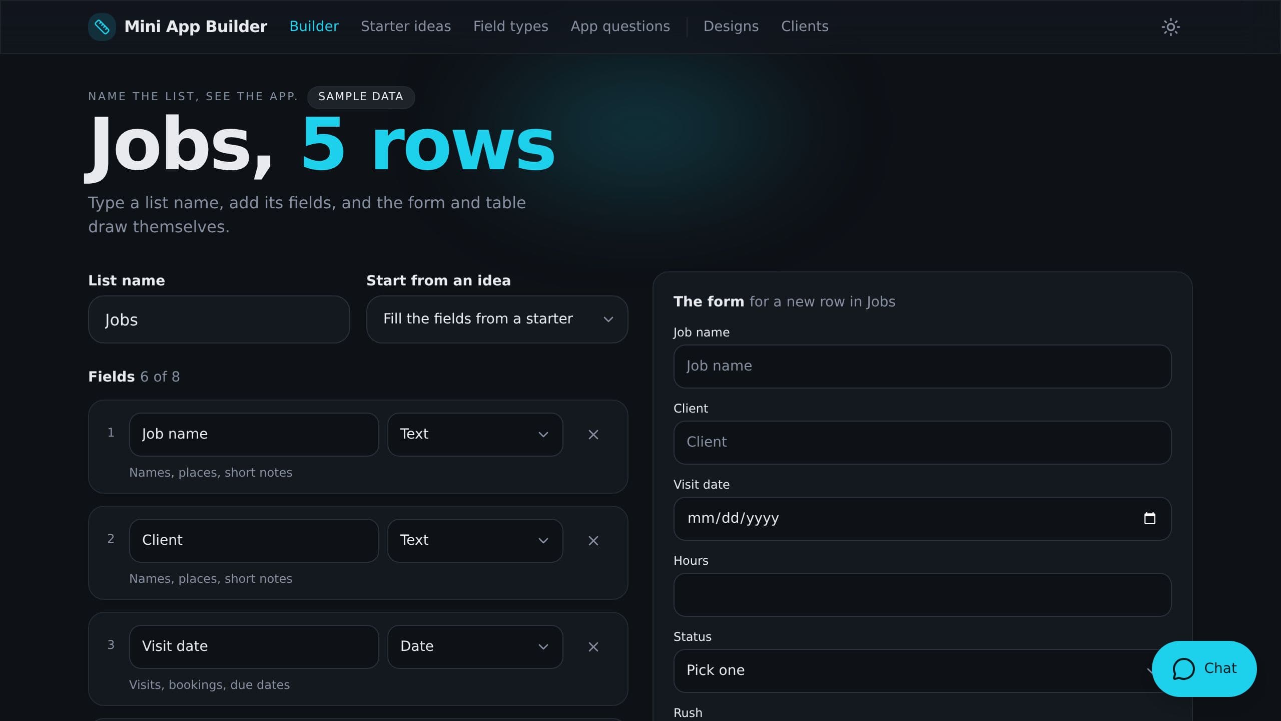 Mini App Builder preview