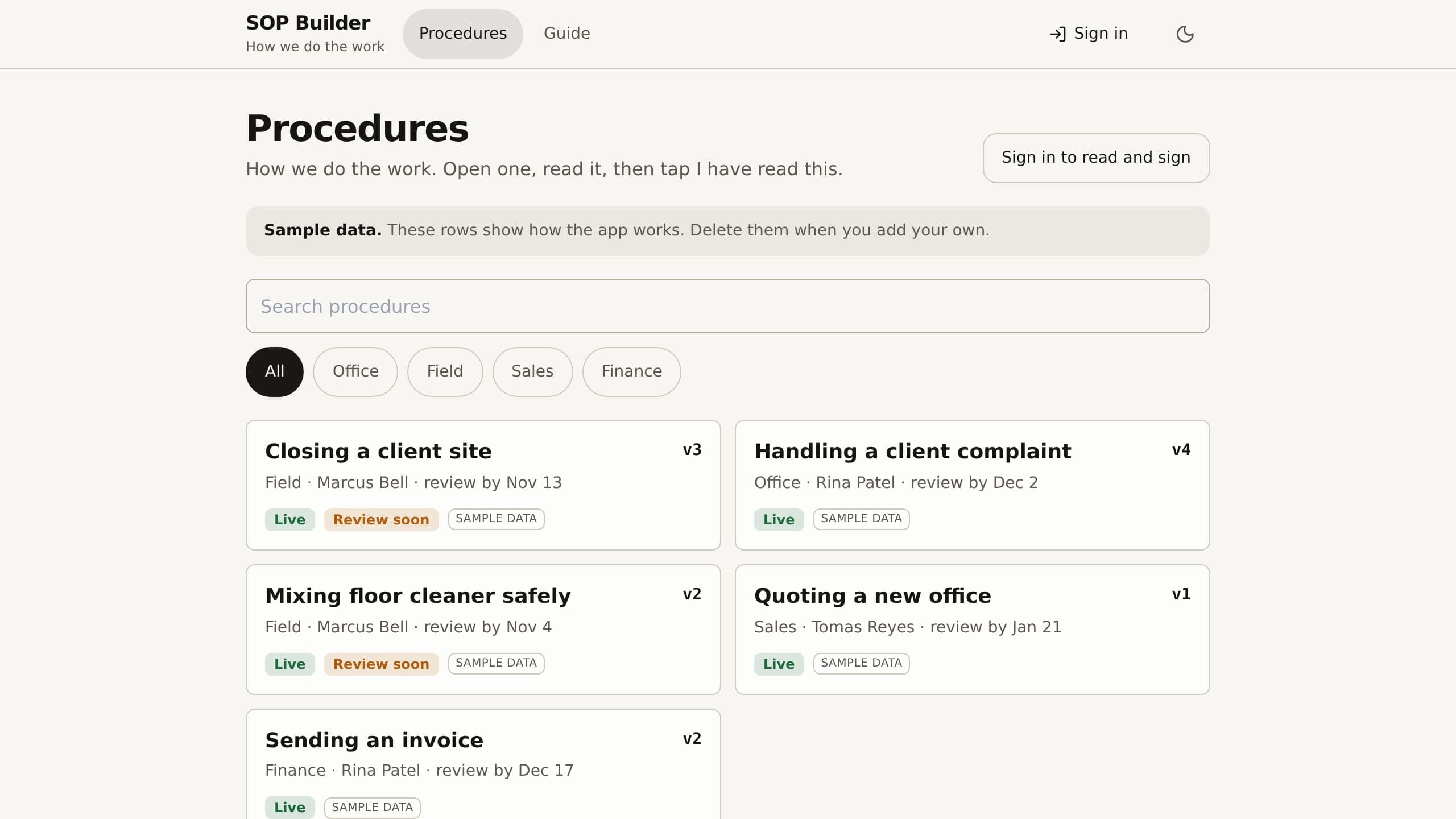 SOP Builder preview