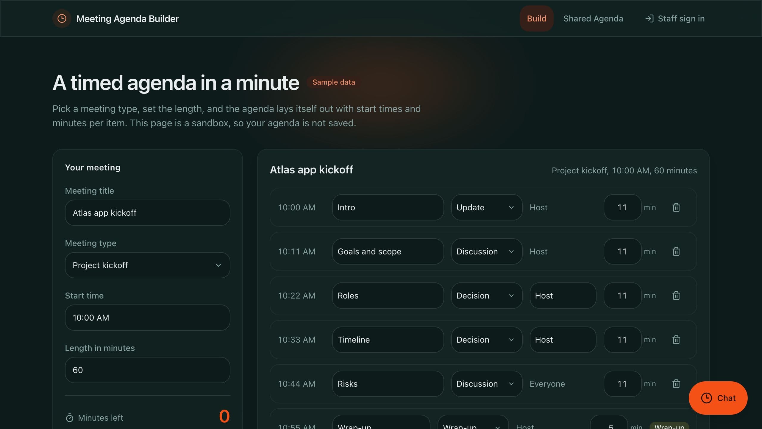 Meeting Agenda Builder preview