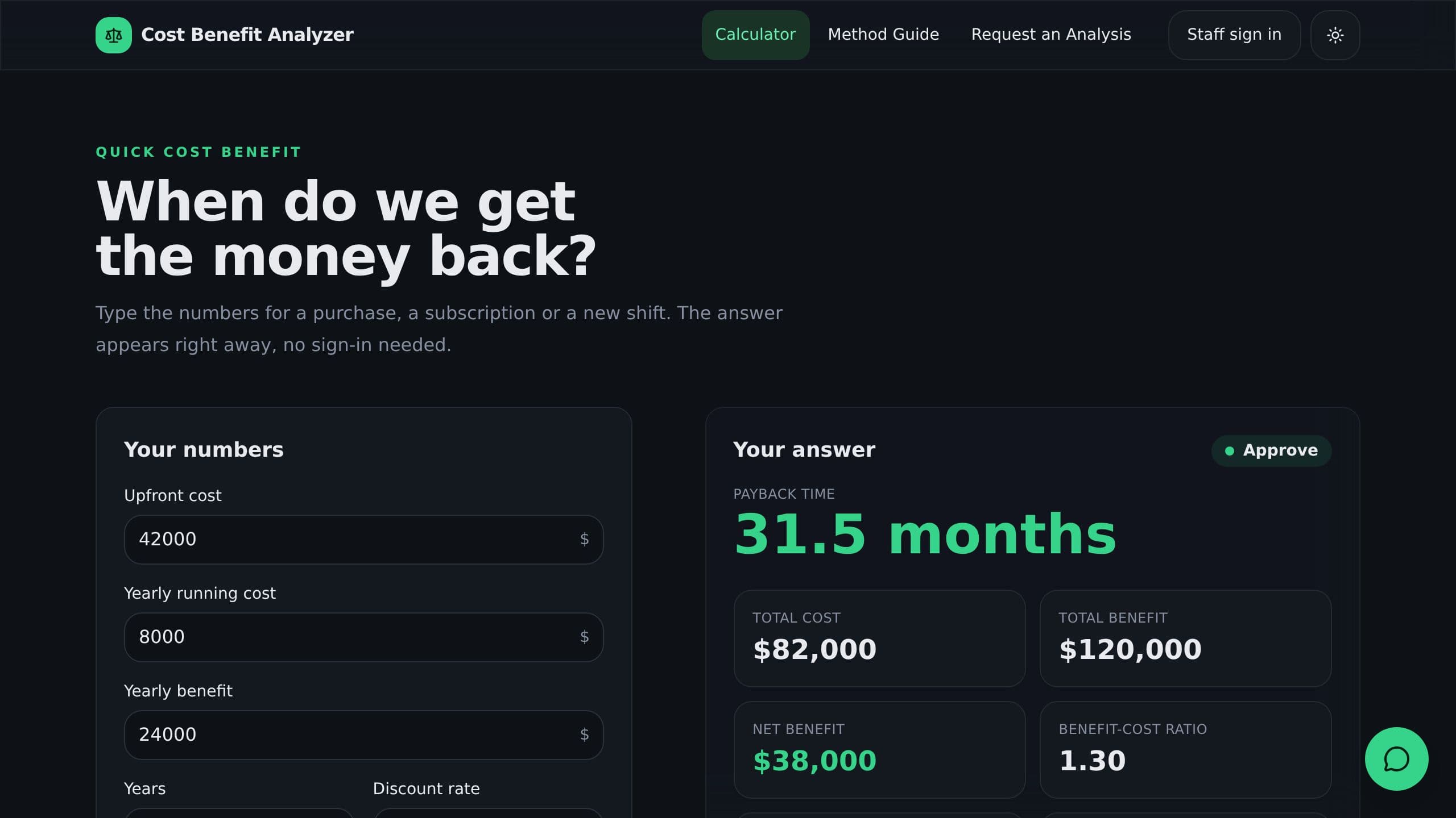 Cost Benefit Analyzer preview
