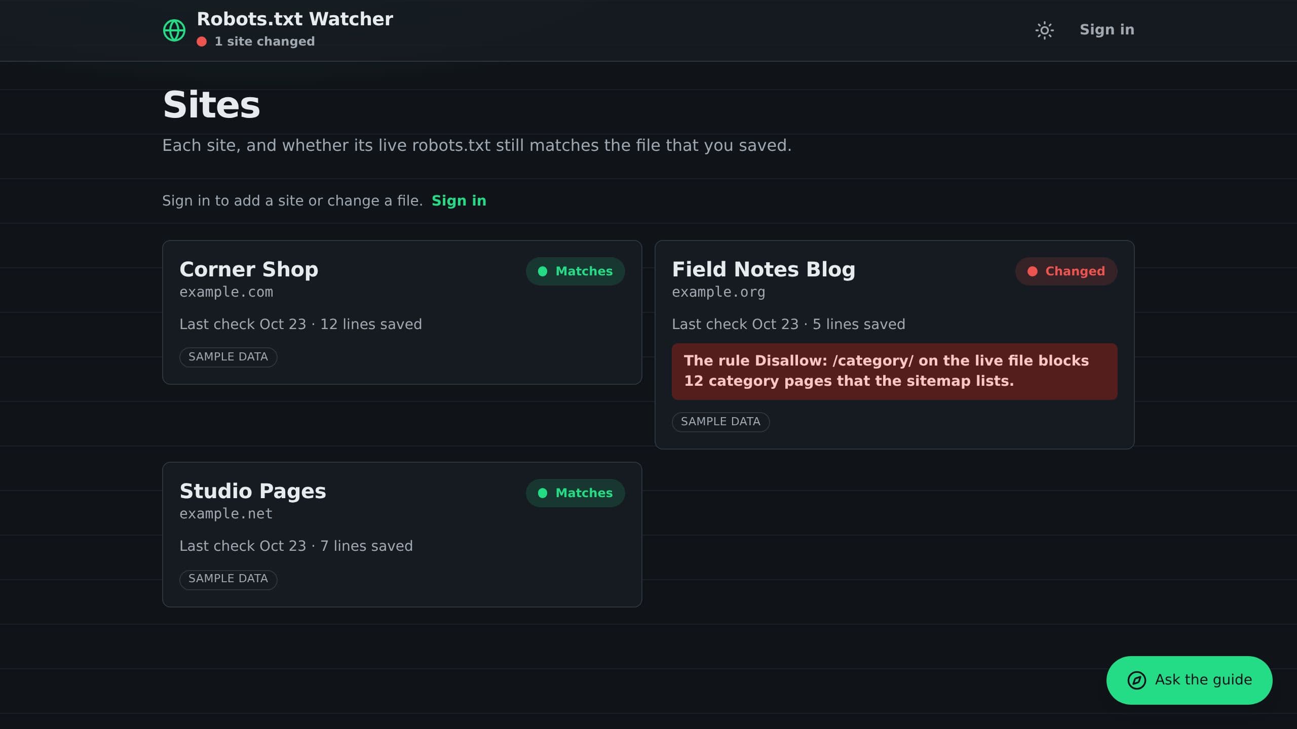 Robots.txt Watcher preview