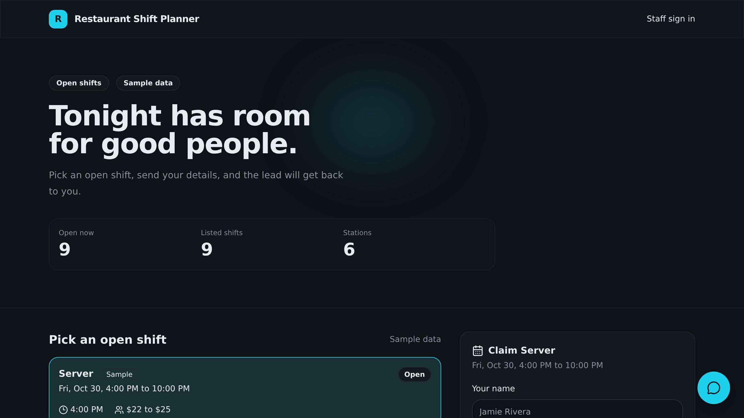 Restaurant Shift Planner preview