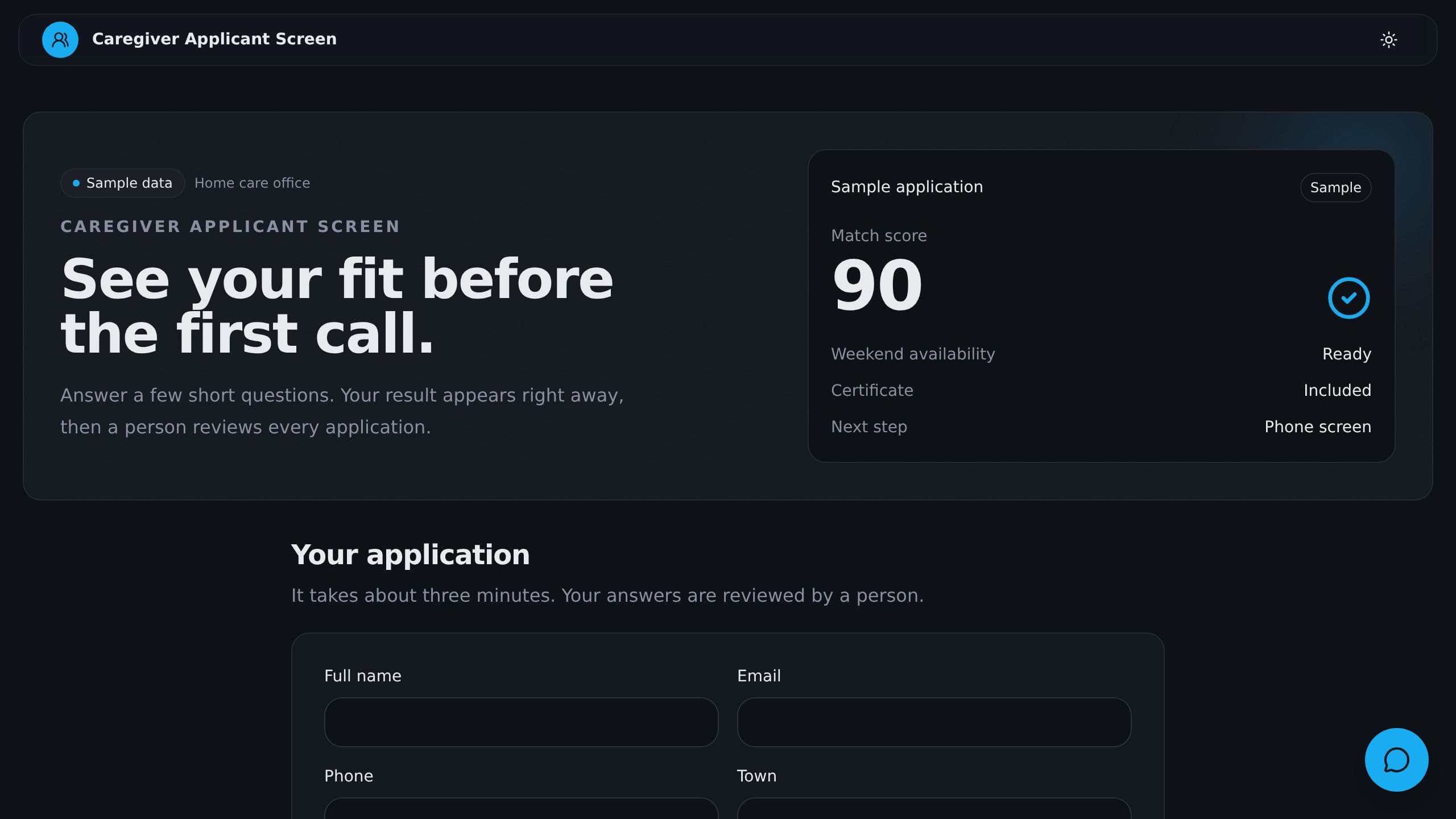 Caregiver Applicant Screen preview