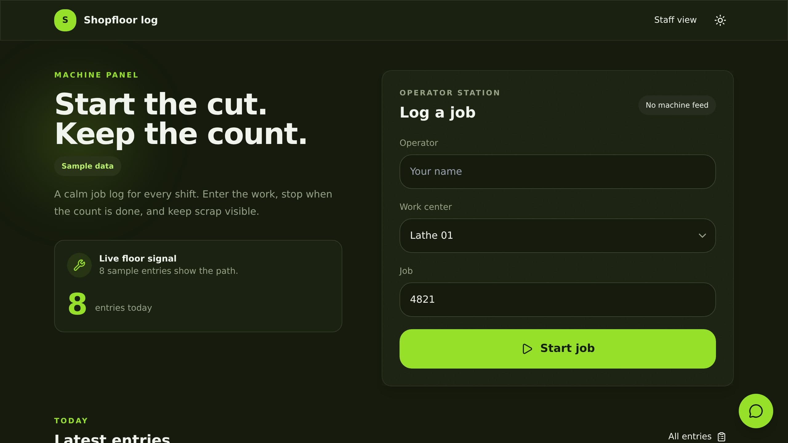 Shopfloor Job Log preview