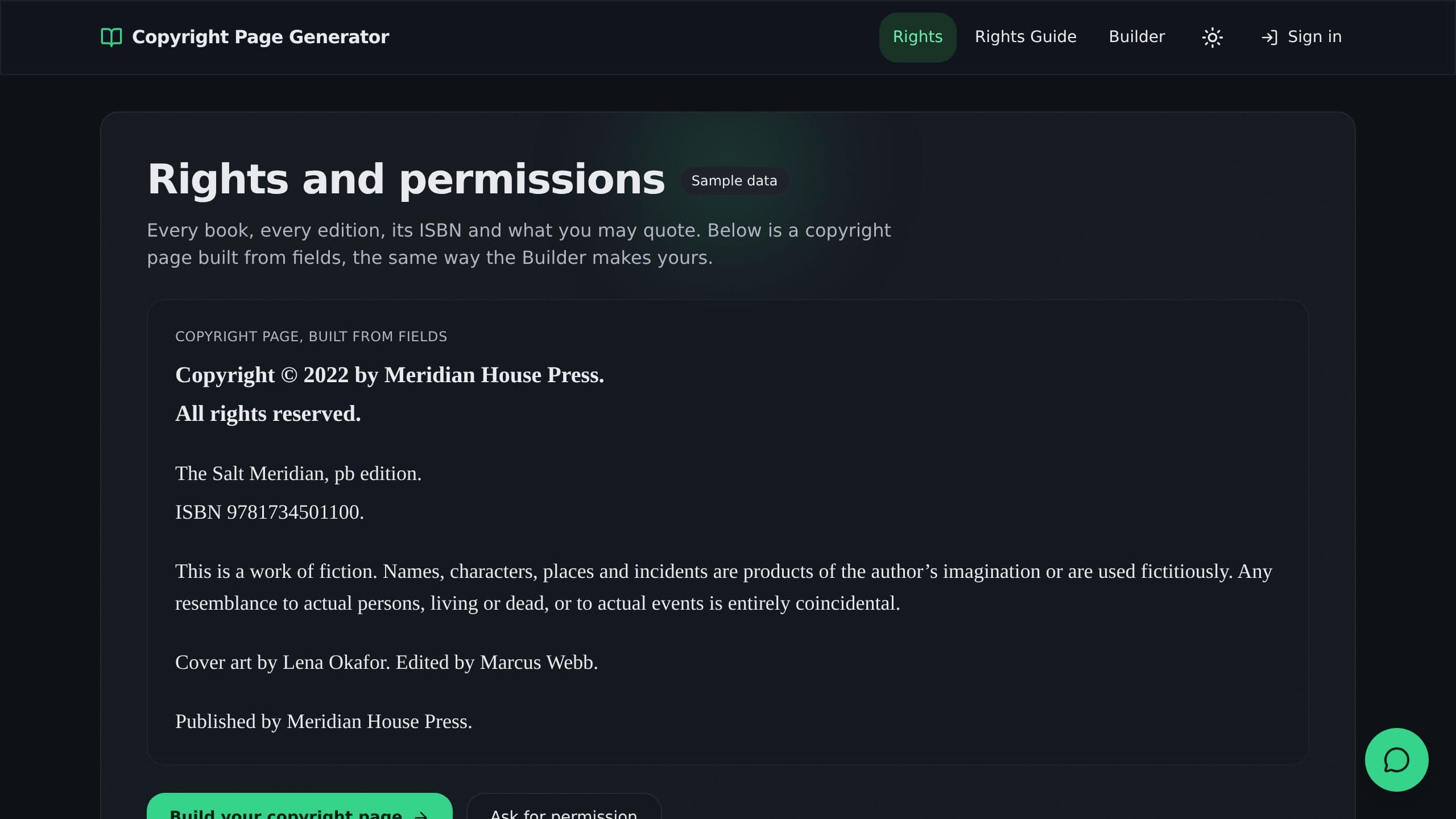 Copyright Page Generator preview