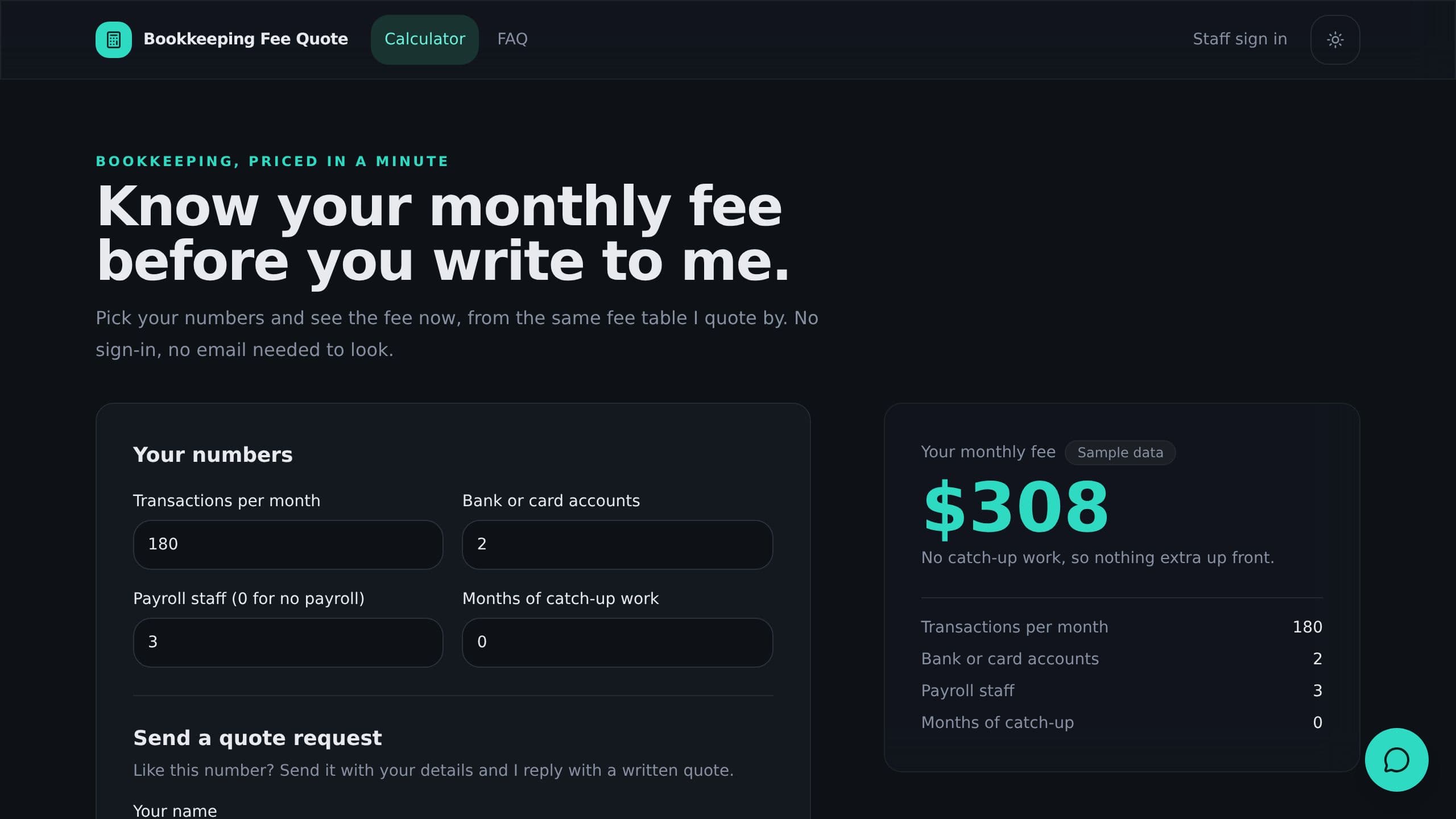 Bookkeeping Fee Quote preview