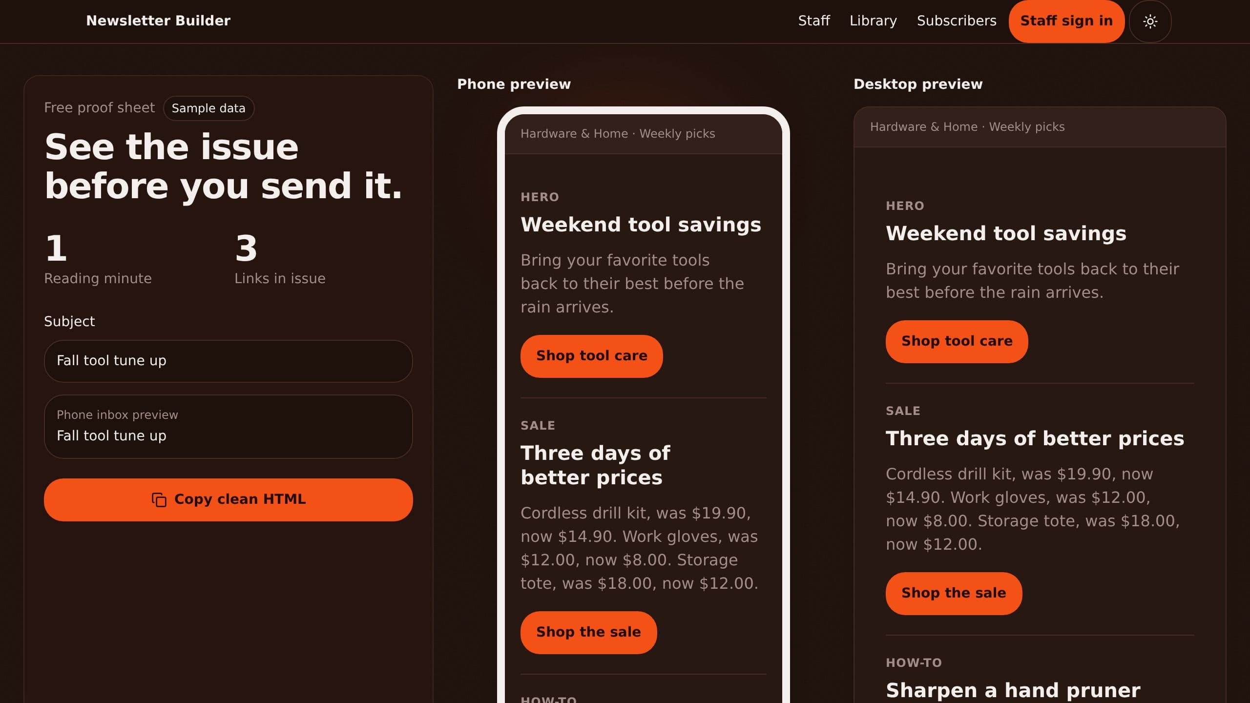 Newsletter Issue Builder preview