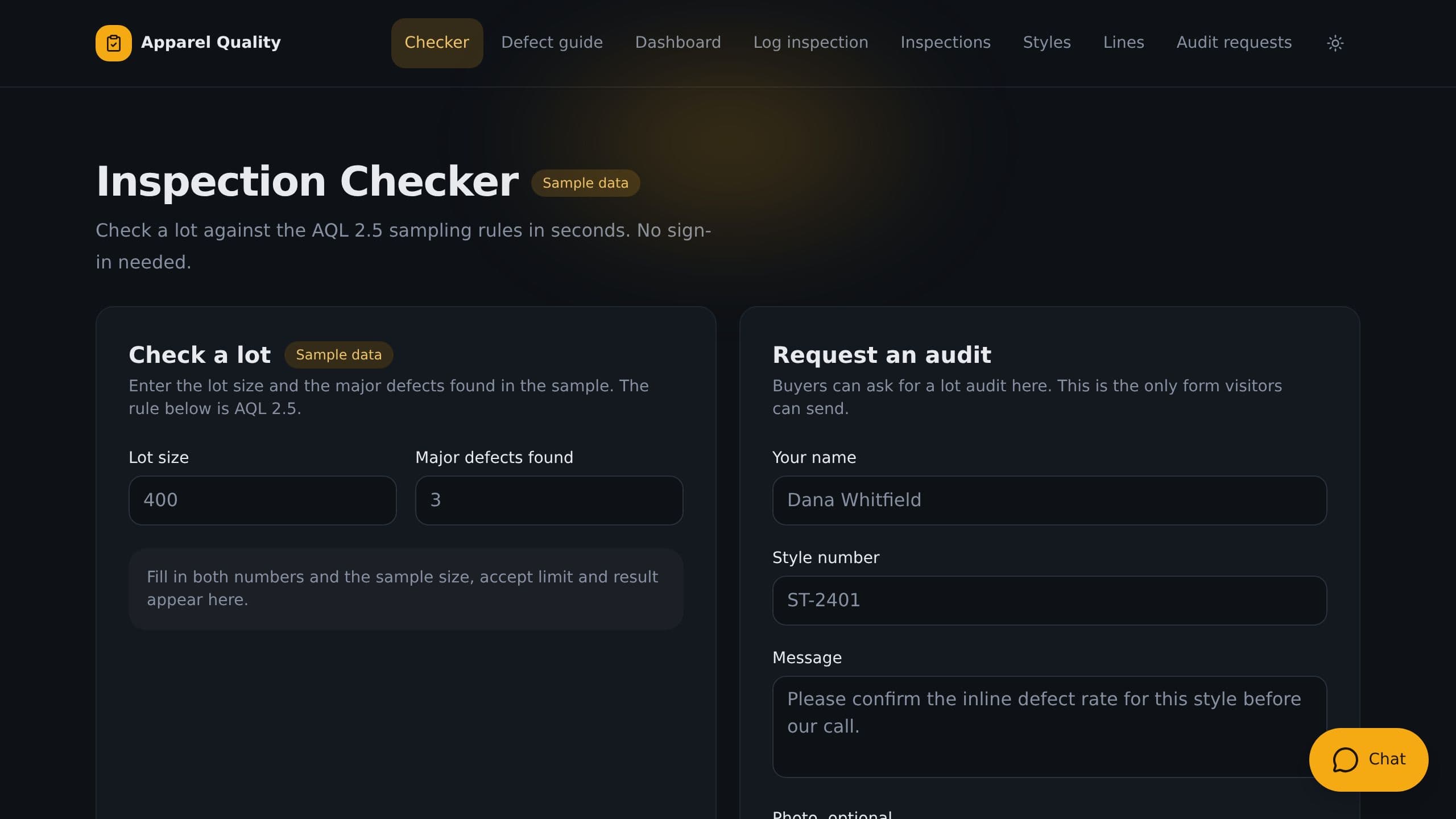 Apparel Quality Dashboard preview
