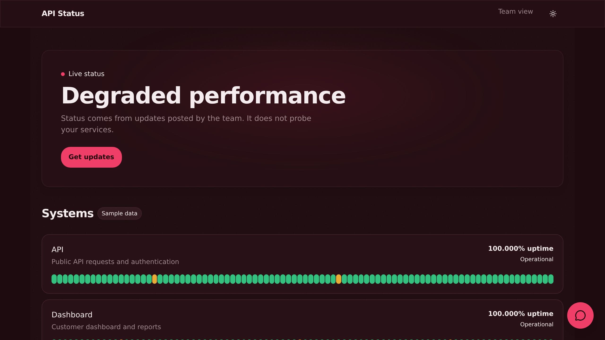 API Status Page preview